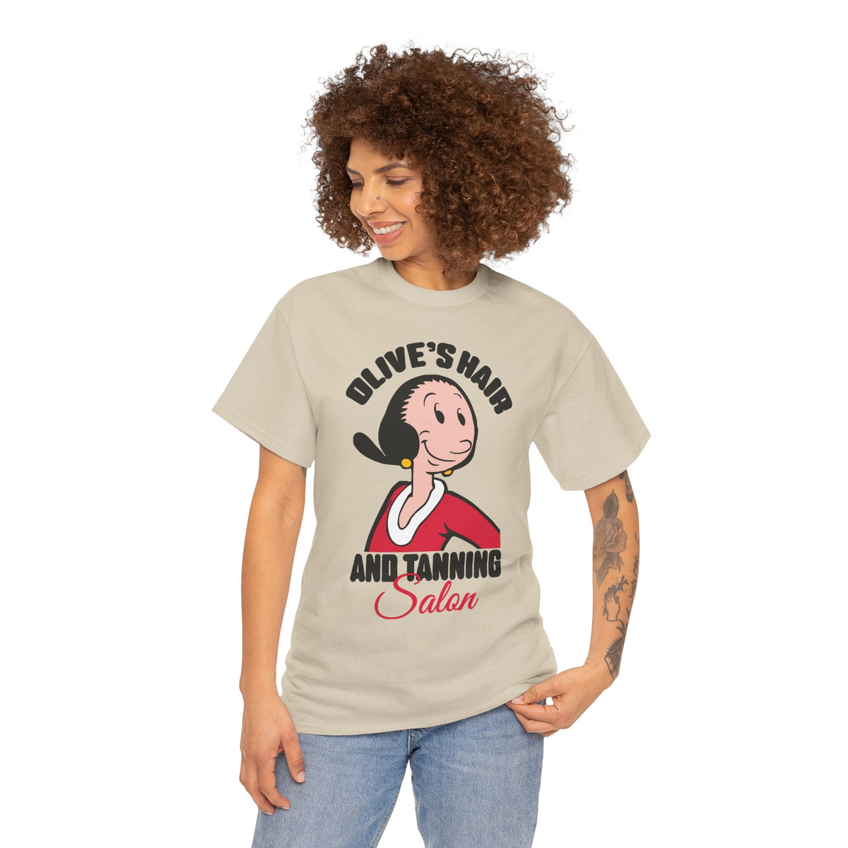 Olive’s Hair & Tanning Salon T-Shirt — Vintage Olive Oyl Cartoon Tee