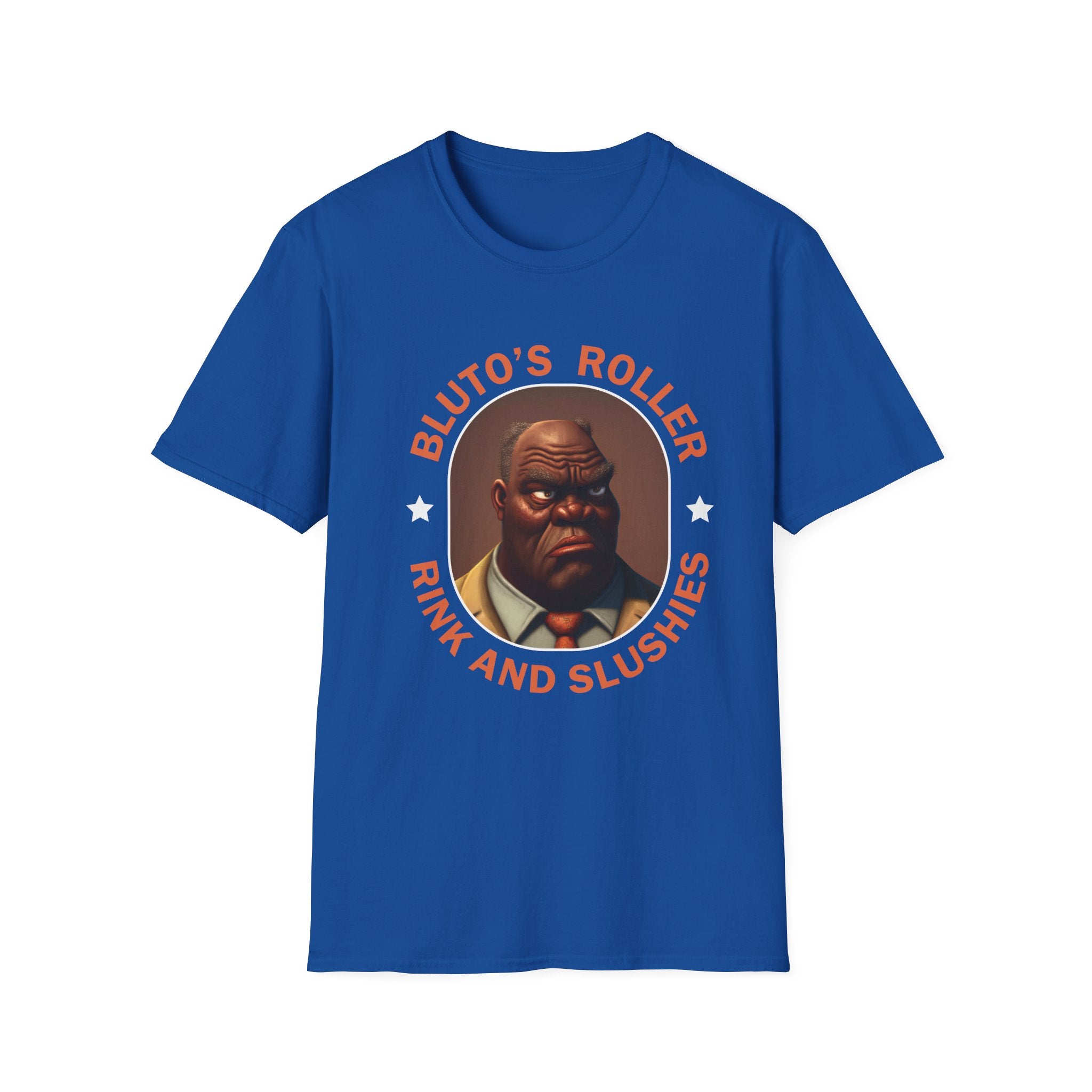 T-Shirt — "Bluto's Roller" Vintage Cartoon Portrait Tee (Rink & Slushies)