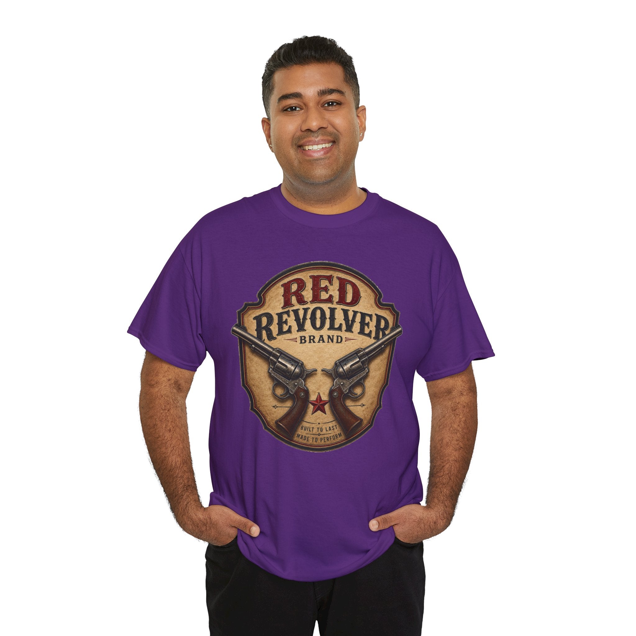 Red Revolver Graphic T-Shirt — Retro Western Guns Emblem