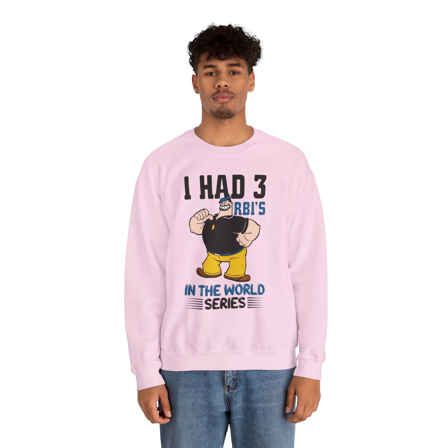 I Had 3 RBIs In the World Series Funny Baseball Fan Retro Cartoon Graphic Sweatshirt