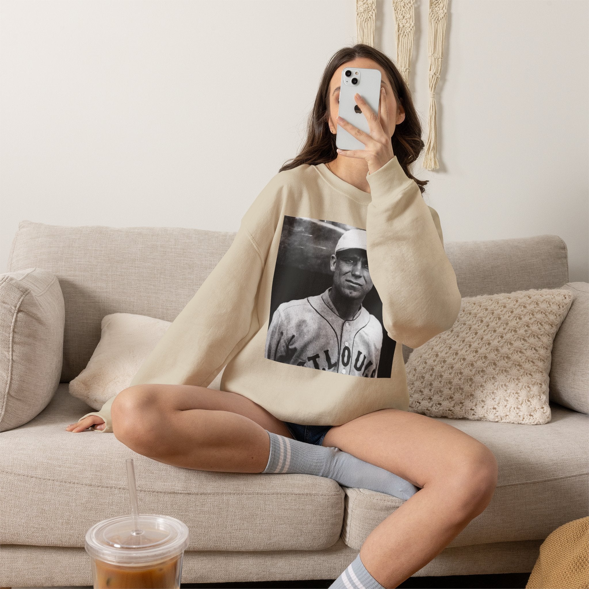Vintage Baseball Player Sweatshirt - Classic Sports Graphic Crewneck