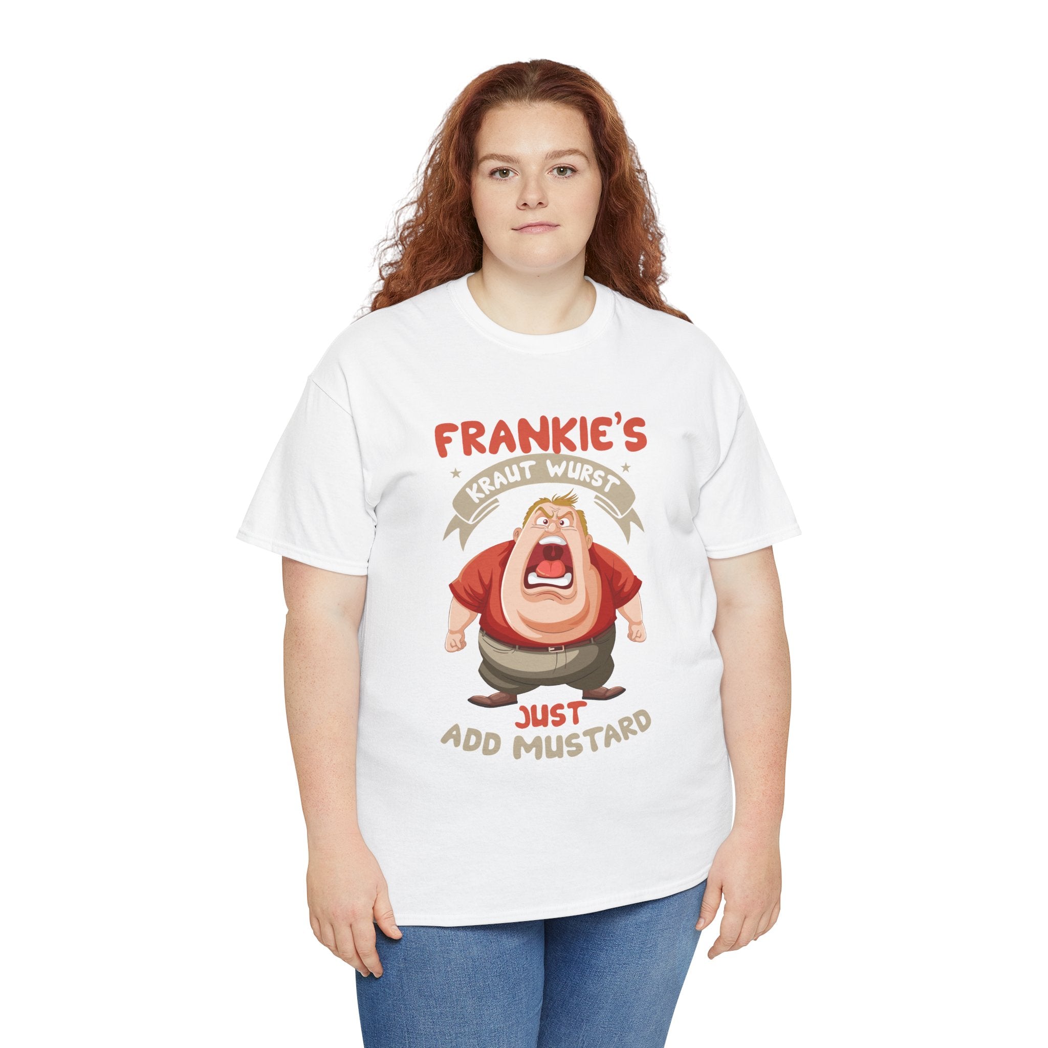 Frankie's Kraut Wurst Funny Graphic Tee — "Just Add Mustard" Novelty T-Shirt