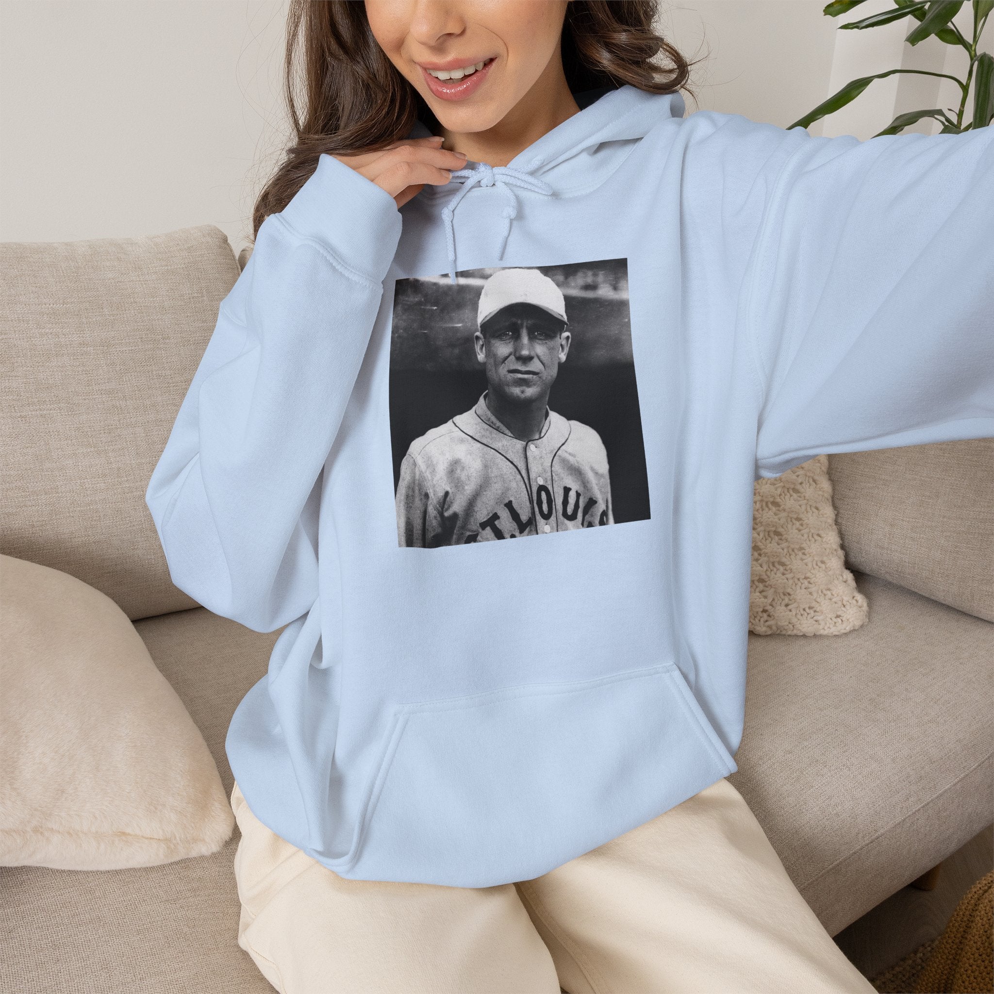 Vintage Baseball Player Hoodie — Classic Sports Graphic Pullover