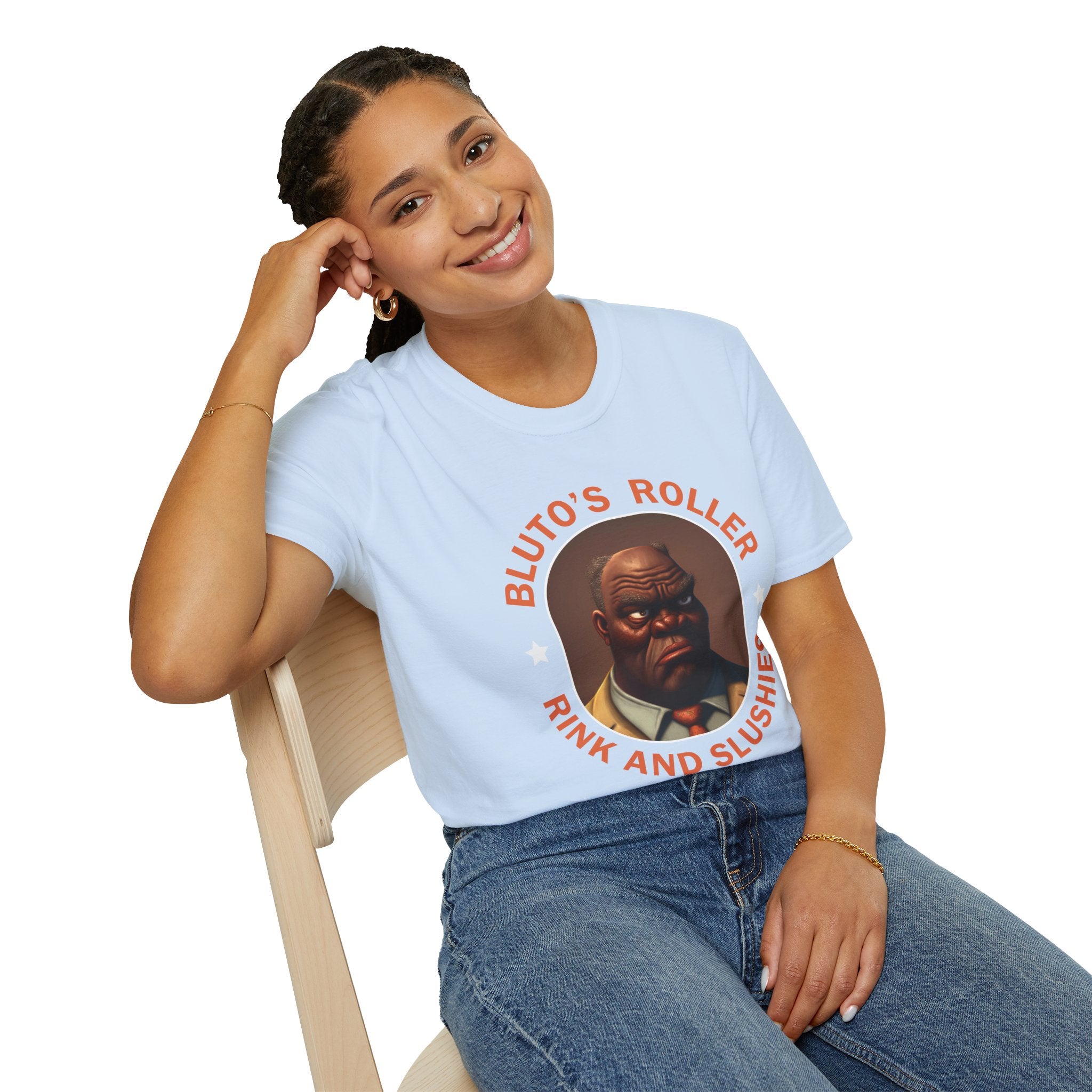 T-Shirt — "Bluto's Roller" Vintage Cartoon Portrait Tee (Rink & Slushies)