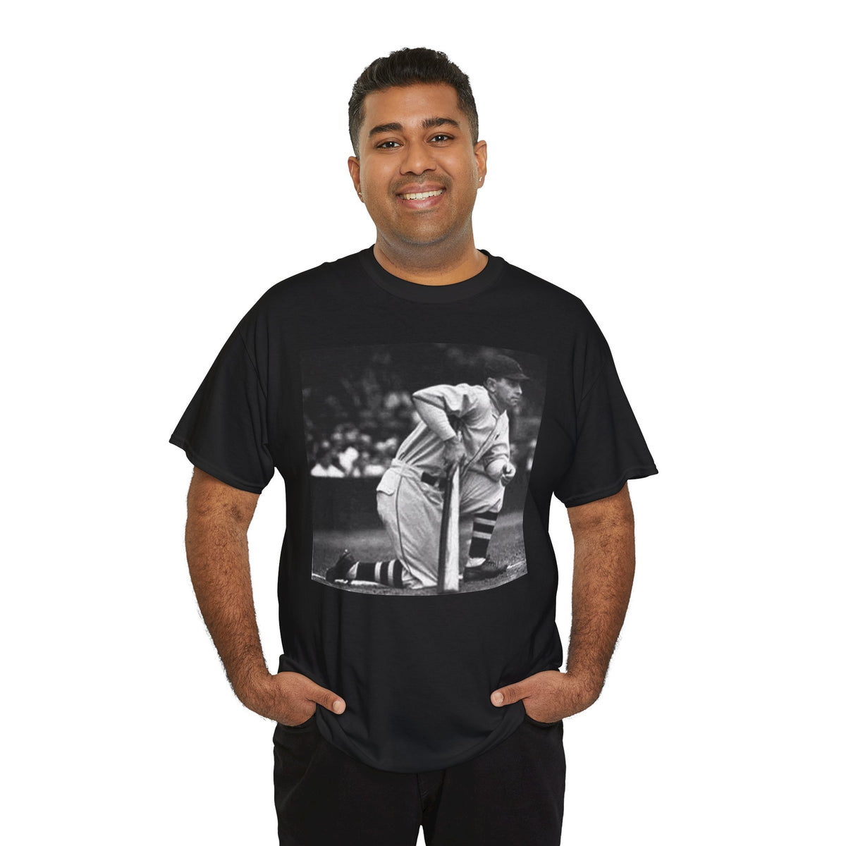 Vintage Baseball Photo T-Shirt – Classic Kneeling Player Graphic Tee