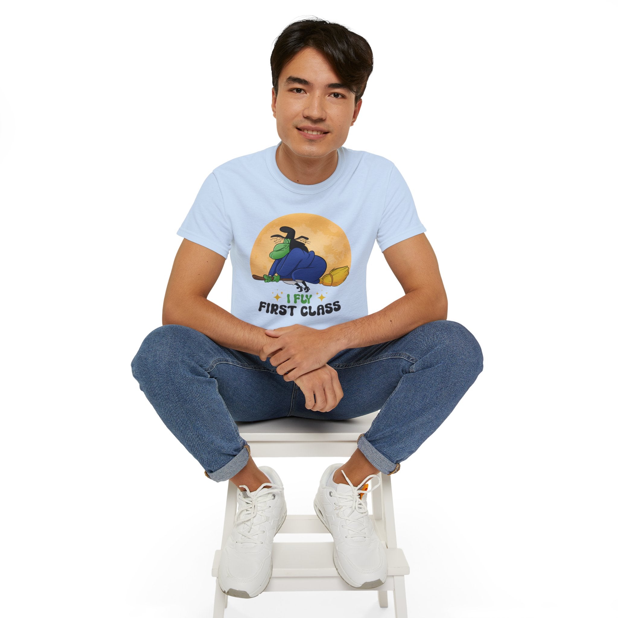 I Fly First Class — Funny Witch Halloween T-Shirt