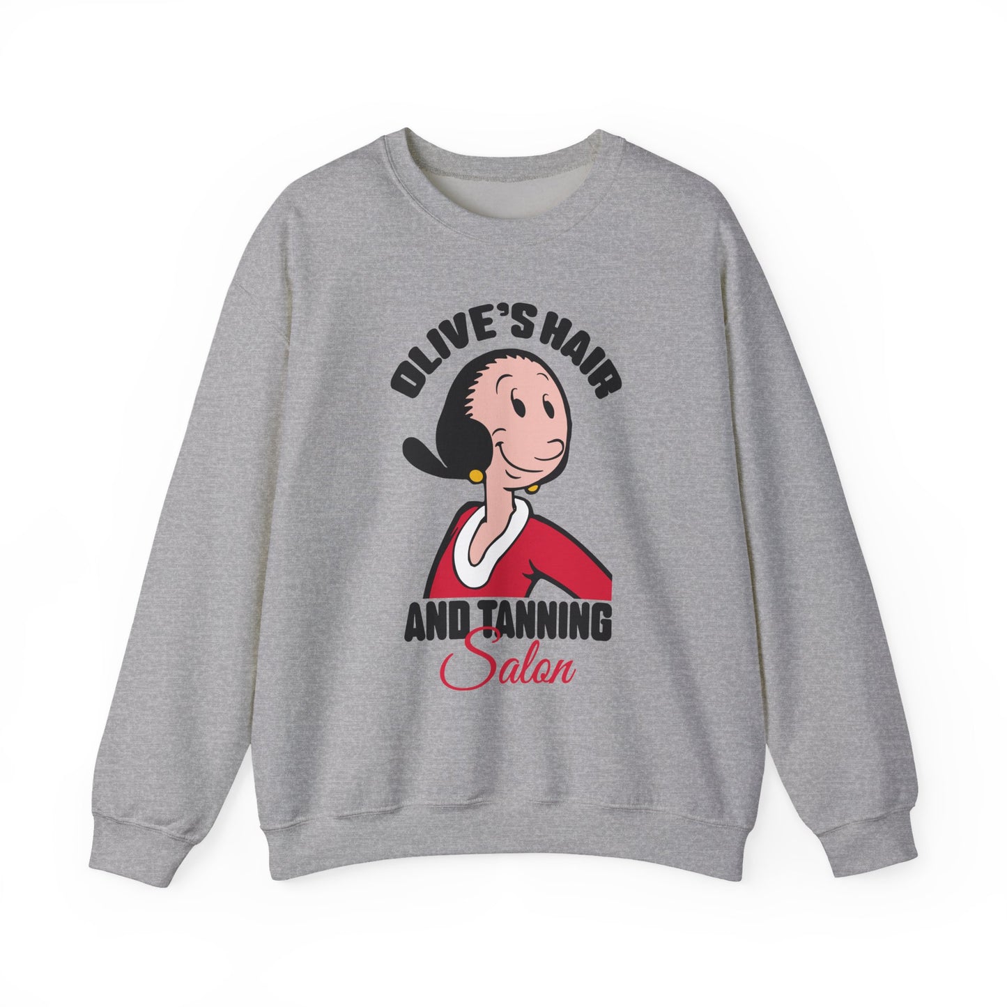 Olive's Hair & Tanning Salon Sweatshirt — Funny Retro Parody Graphic