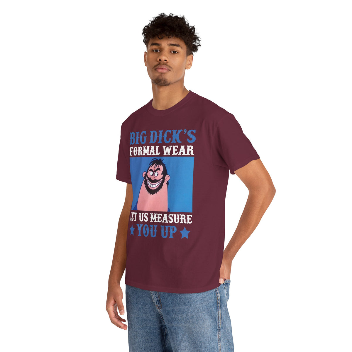 Big Dick's Formal Wear T-Shirt — "Let Us Measure You Up" Funny Graphic Tee