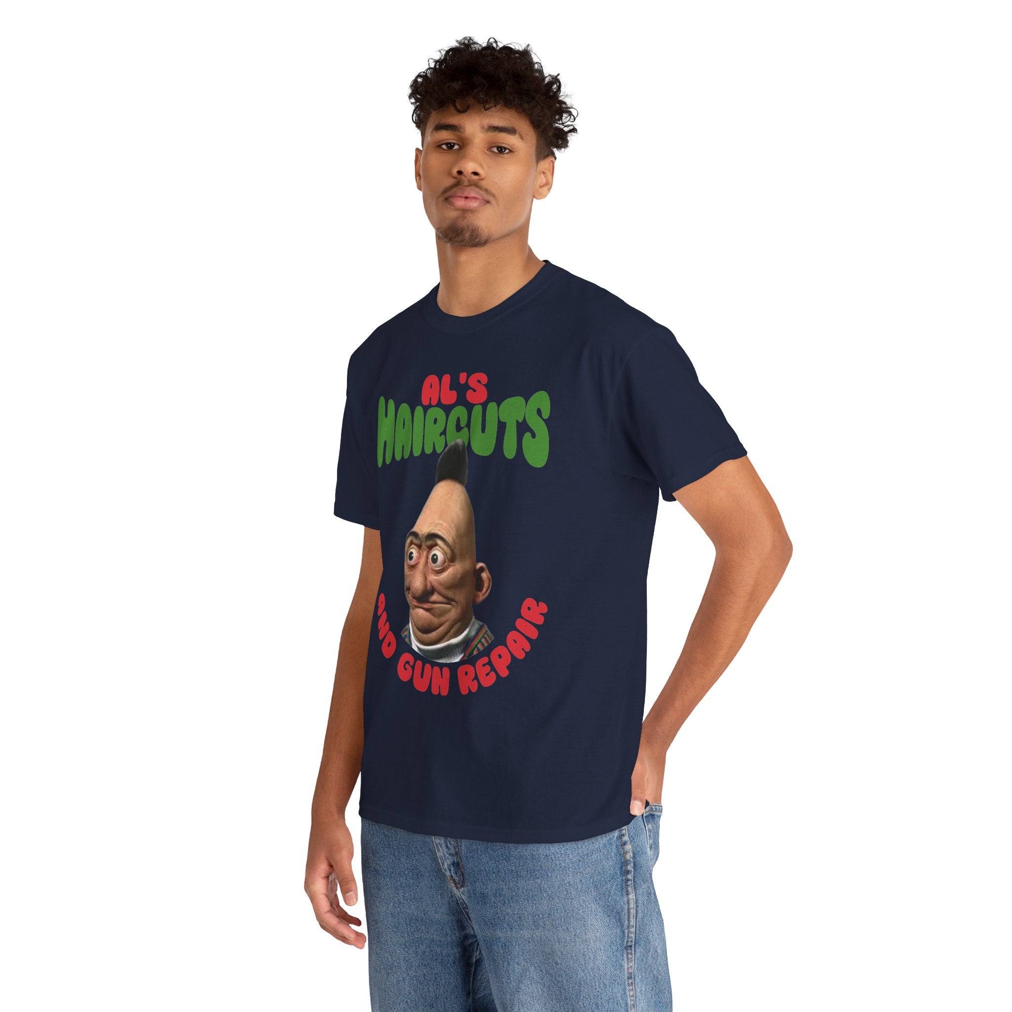 Al's Haircuts and Gun Repairs T-Shirt — Vintage Parody Barber Shop Tee