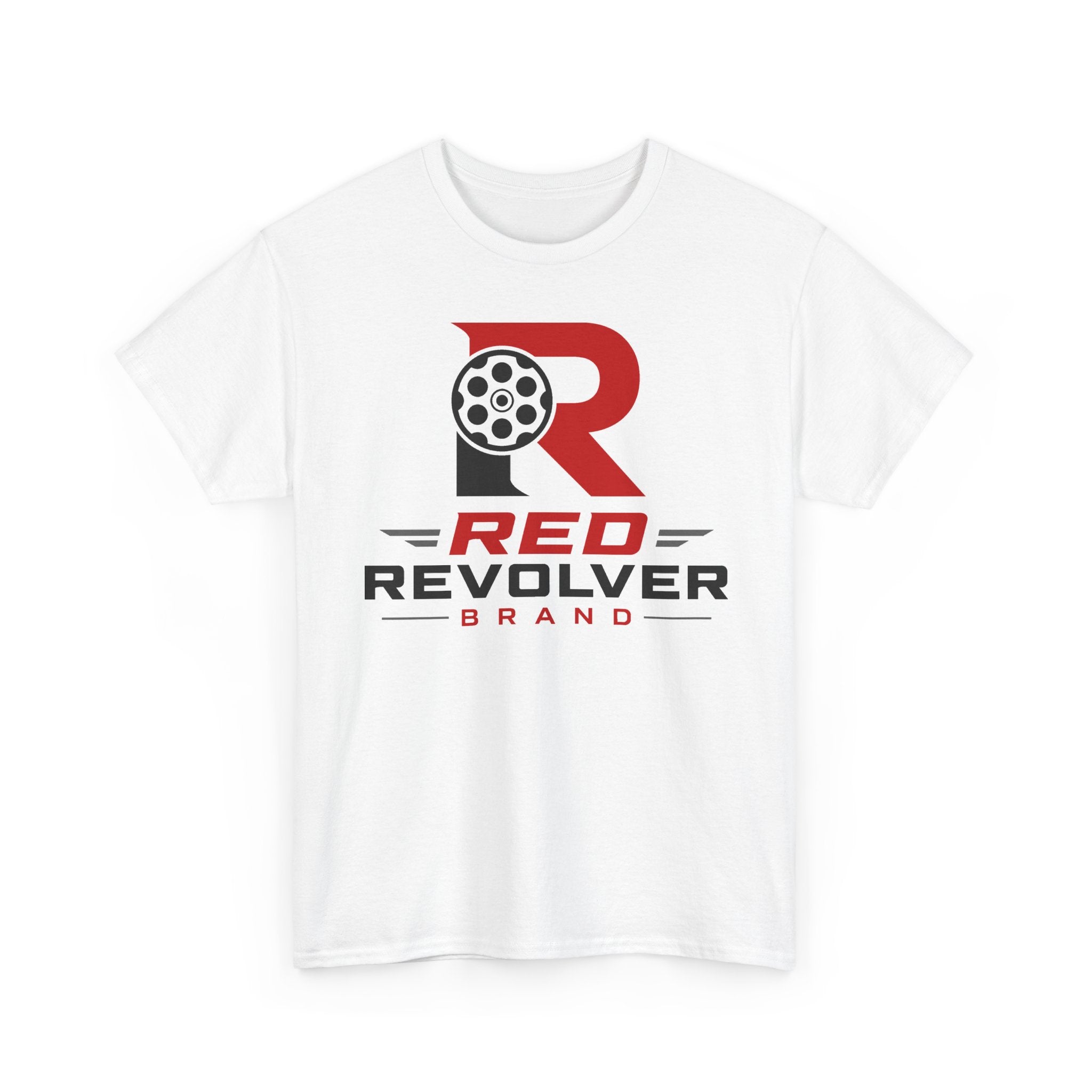 Red Revolver Logo Tee — Retro Gun Cylinder Graphic T-Shirt