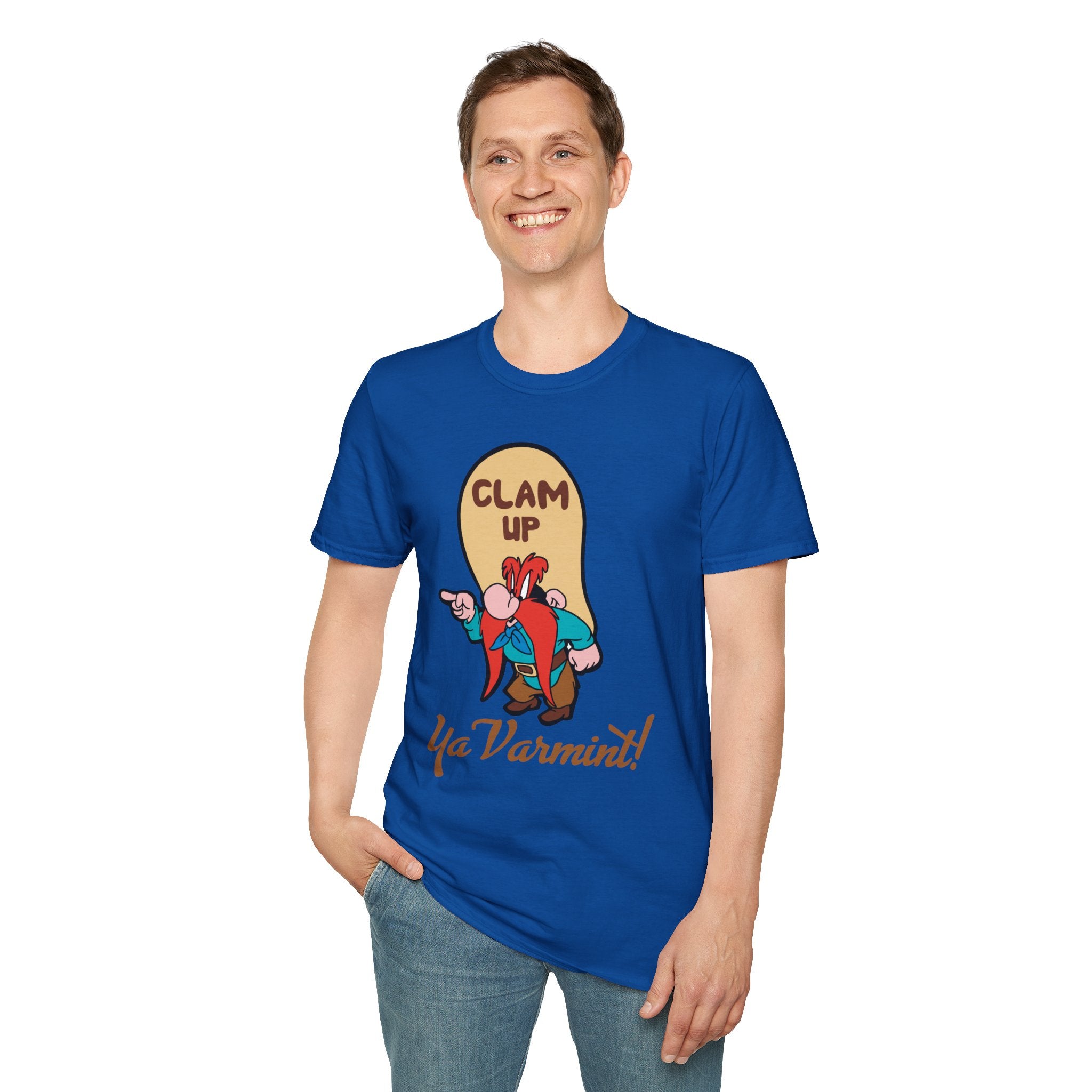 Graphic T-Shirt — 'Clam Up Ya Varmint!' Yosemite-Style Cartoon Tee
