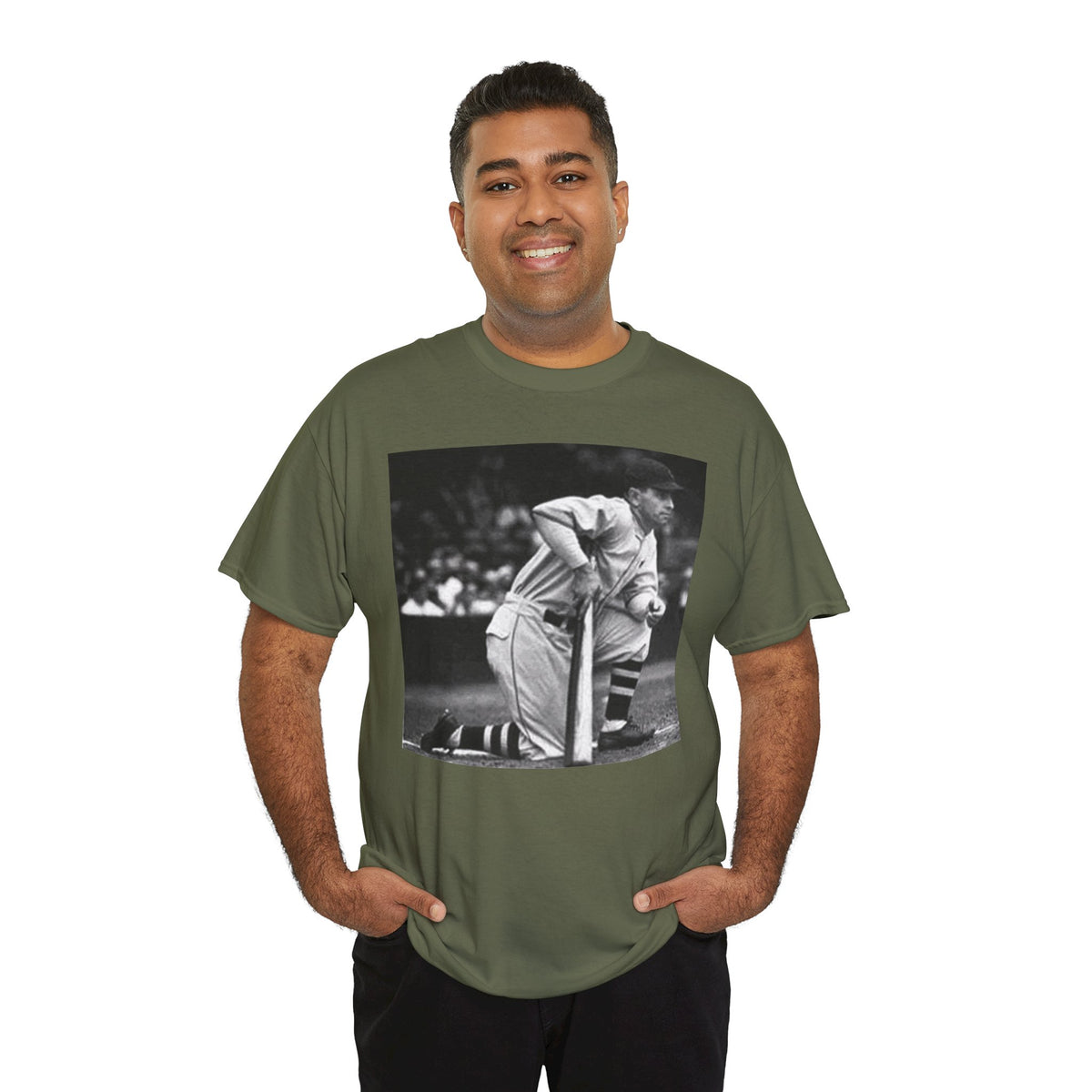 Vintage Baseball Photo T-Shirt – Classic Kneeling Player Graphic Tee