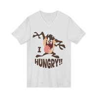 Hungry T-Shirt — Cartoon Tasmanian Devil 'I HUNGRY!!' Graphic V-Neck Tee