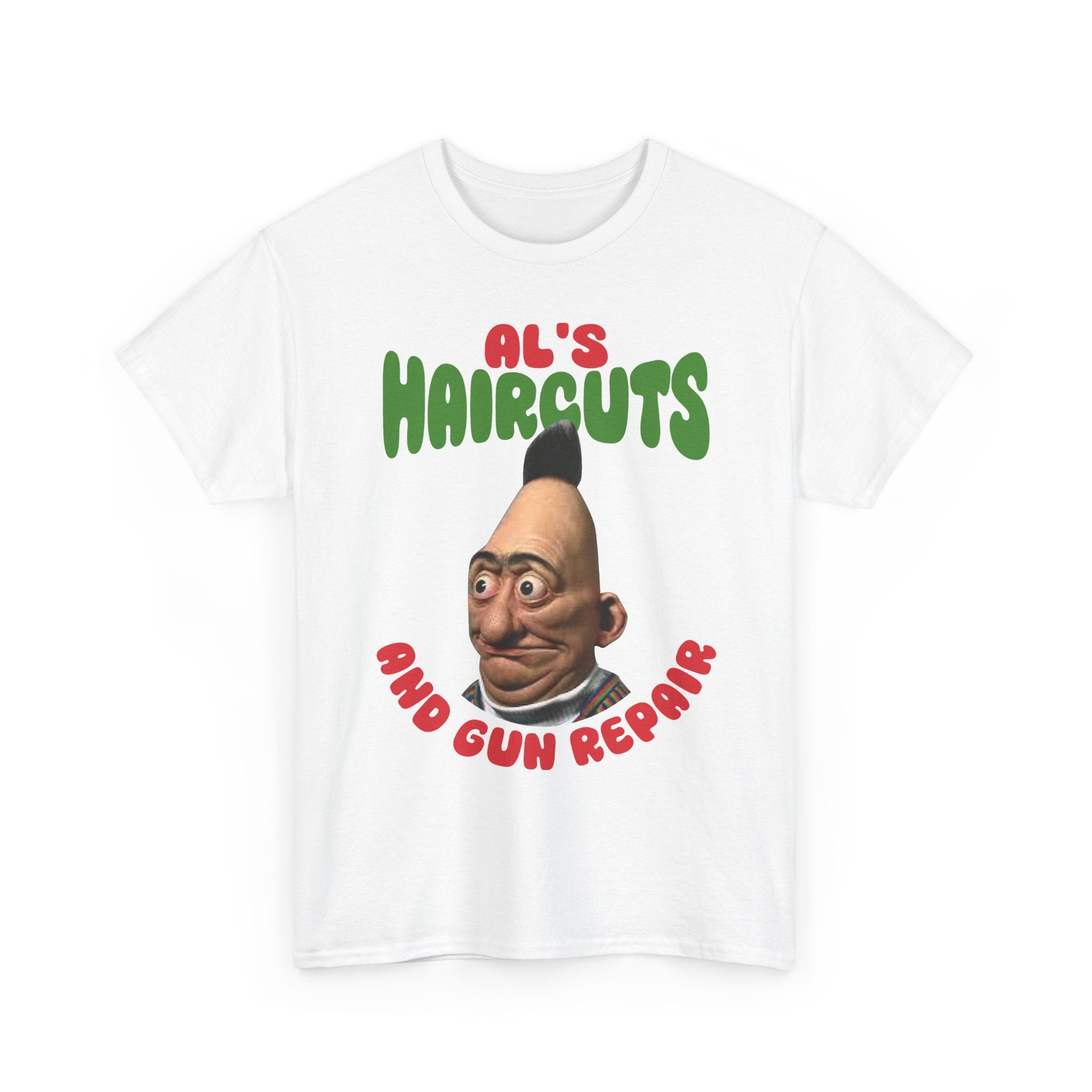 Al's Haircuts and Gun Repairs T-Shirt — Vintage Parody Barber Shop Tee