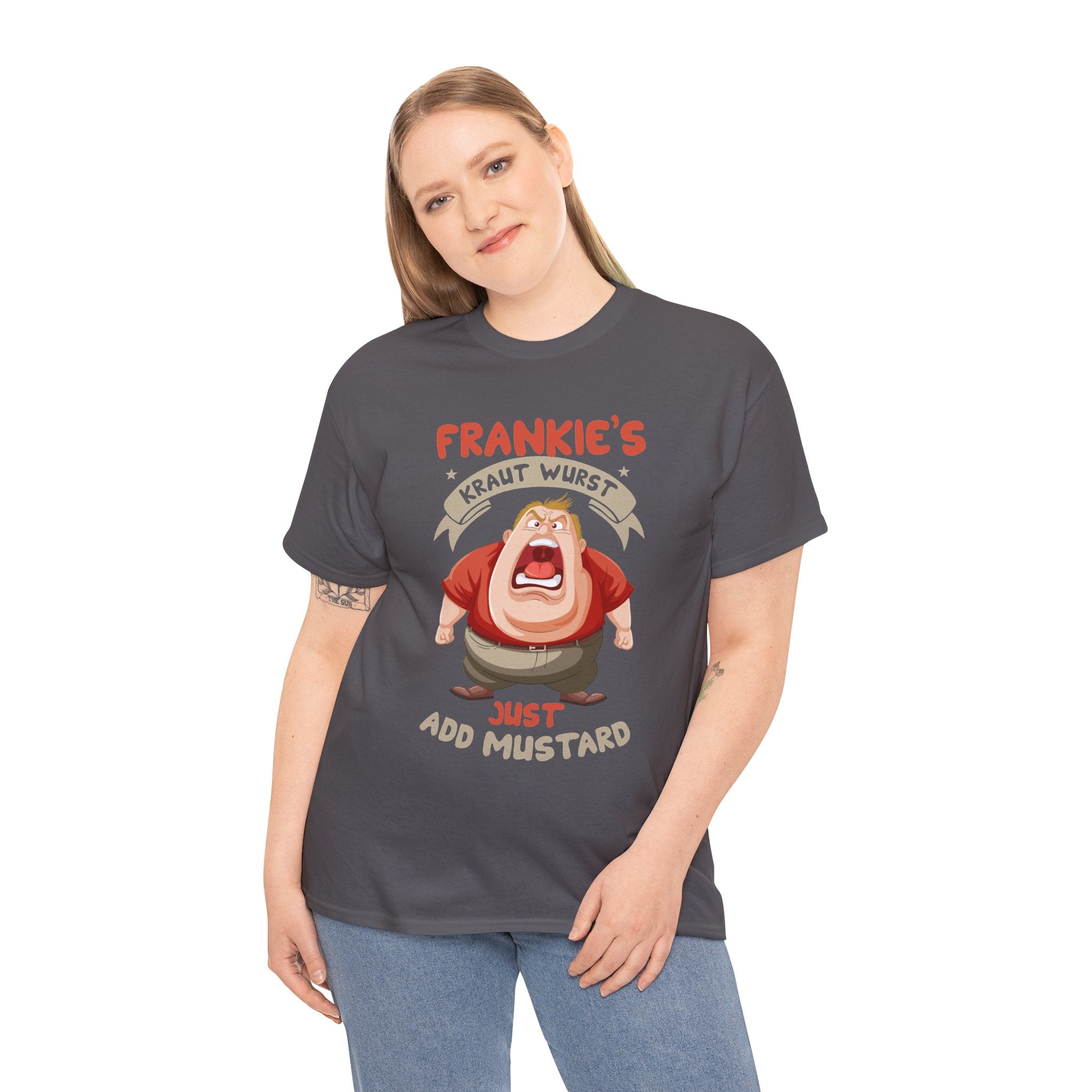 Frankie's Kraut Wurst Funny Graphic Tee — "Just Add Mustard" Novelty T-Shirt