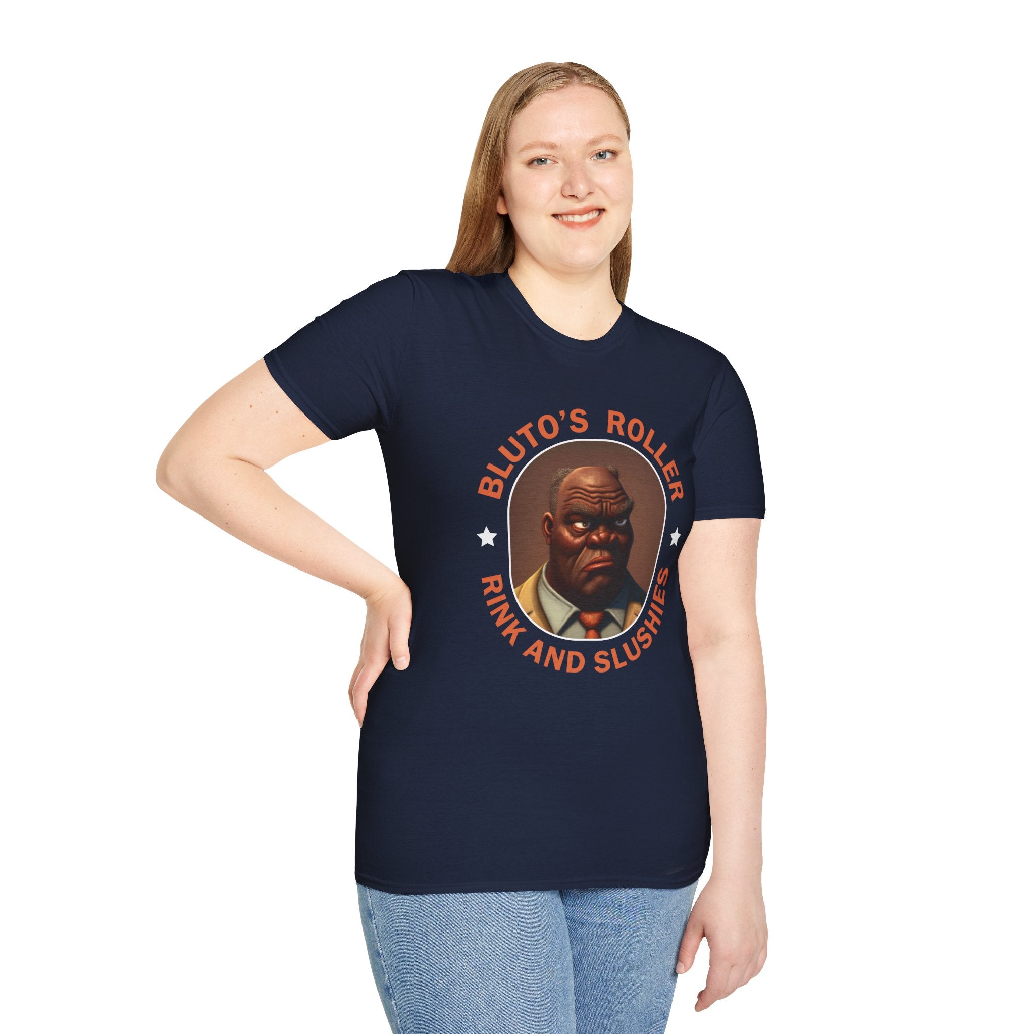 T-Shirt — "Bluto's Roller" Vintage Cartoon Portrait Tee (Rink & Slushies)
