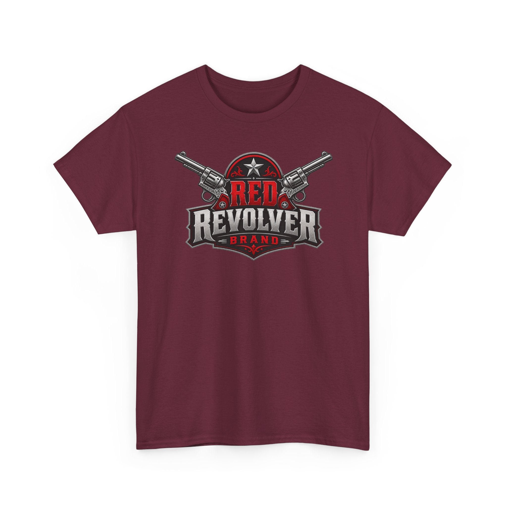 Red Revolver Graphic Tee — Retro Western Guns Logo T-Shirt