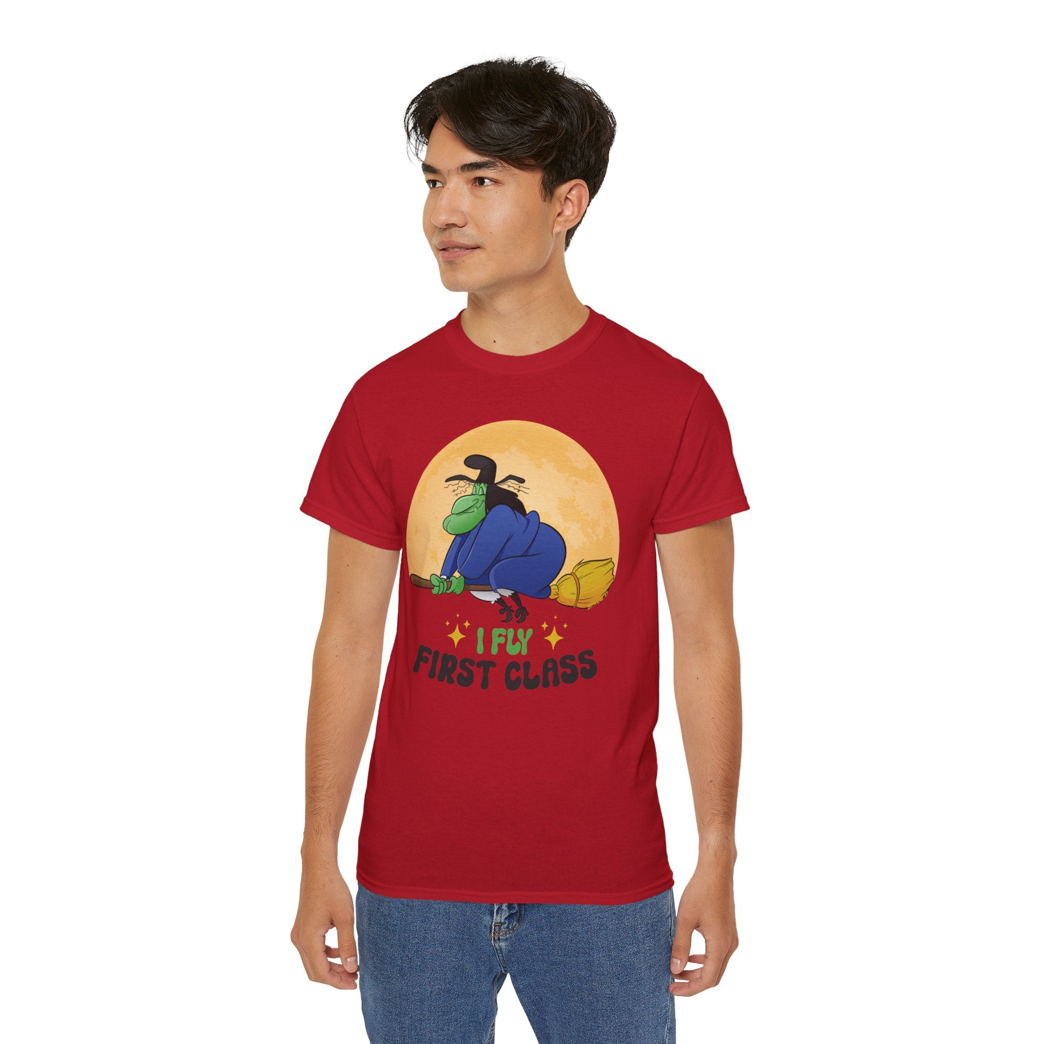 I Fly First Class — Funny Witch Halloween T-Shirt