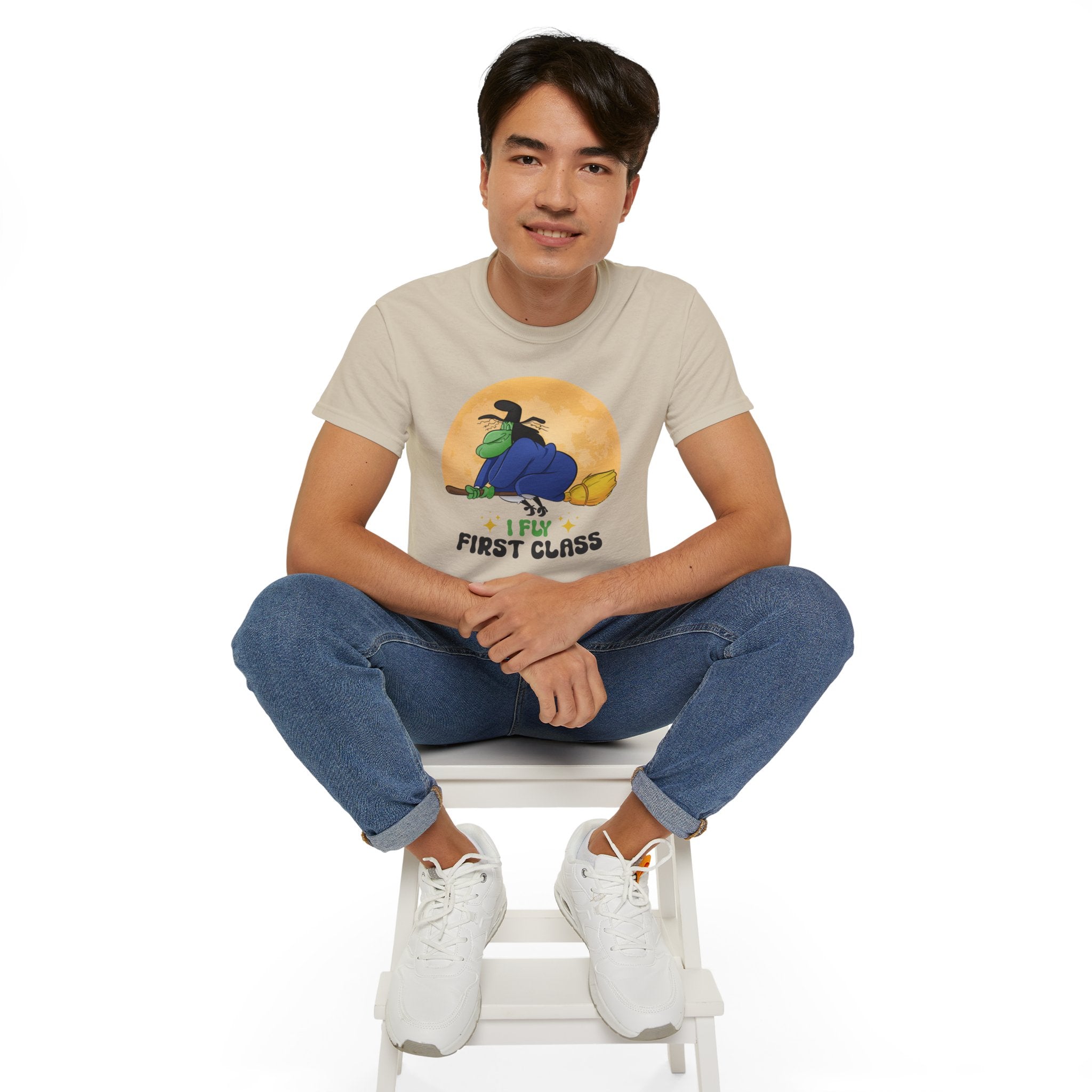 I Fly First Class — Funny Witch Halloween T-Shirt