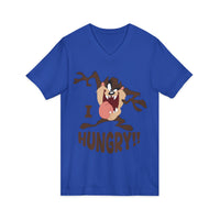 Hungry T-Shirt — Cartoon Tasmanian Devil 'I HUNGRY!!' Graphic V-Neck Tee