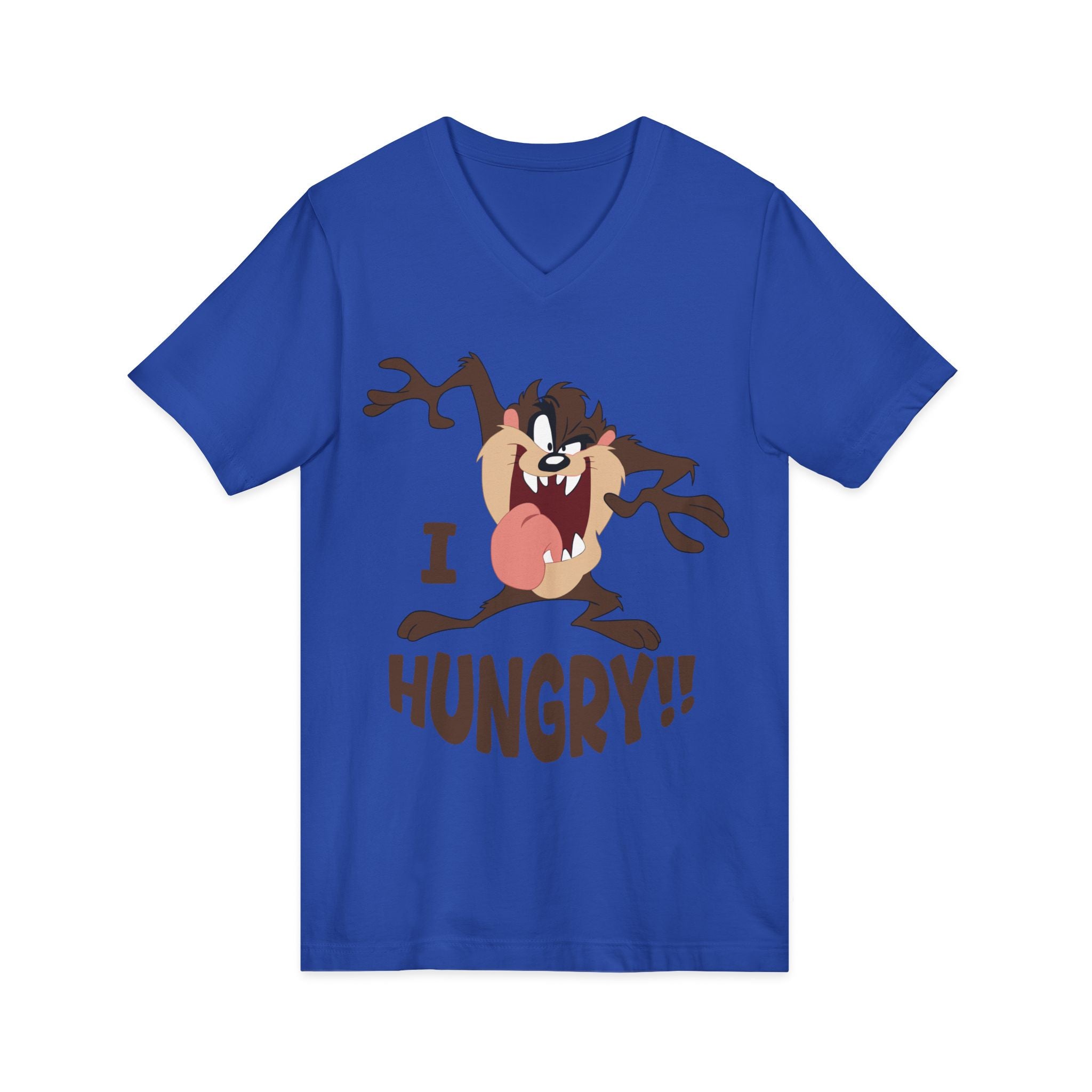 Hungry T-Shirt — Cartoon Tasmanian Devil 'I HUNGRY!!' Graphic V-Neck Tee