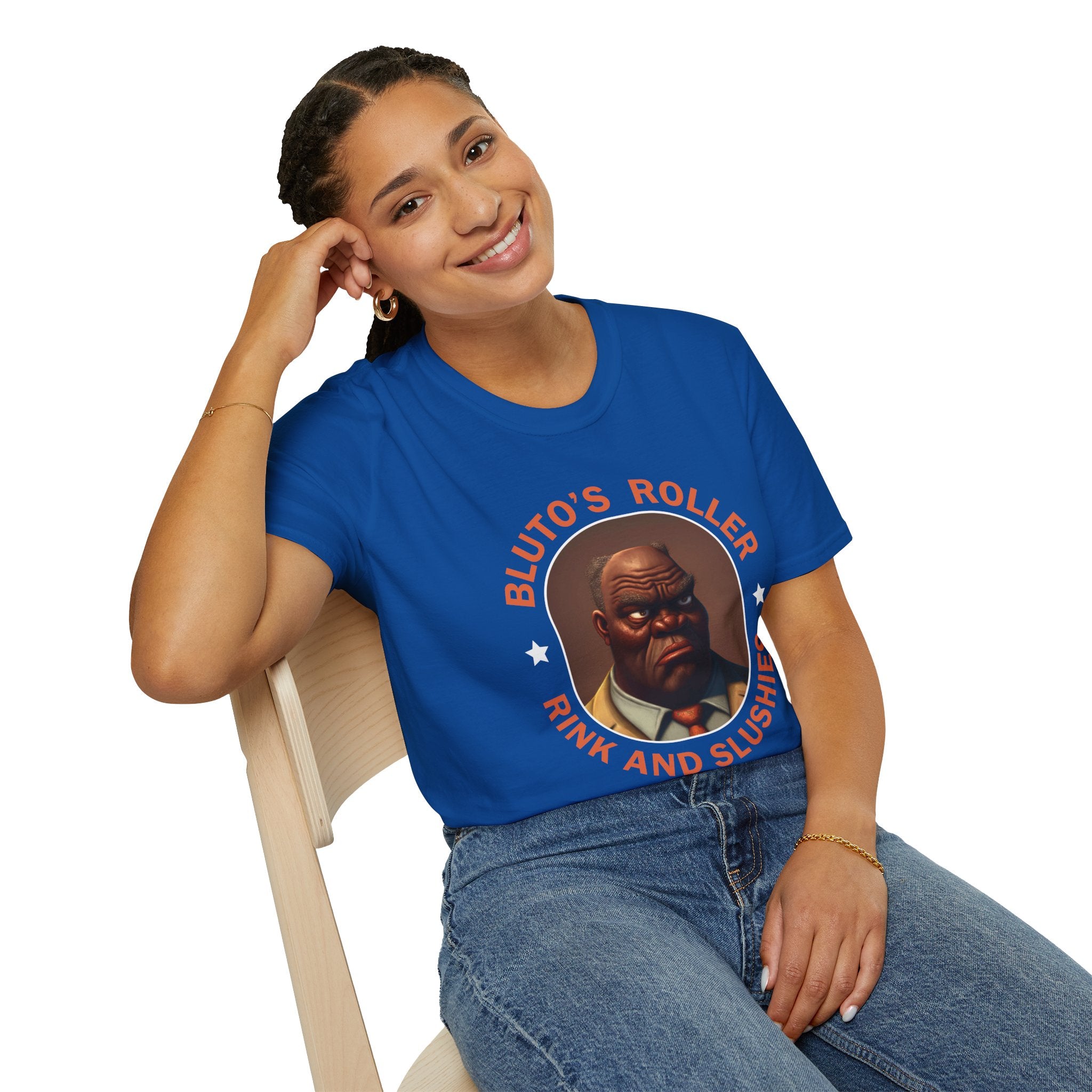 T-Shirt — "Bluto's Roller" Vintage Cartoon Portrait Tee (Rink & Slushies)