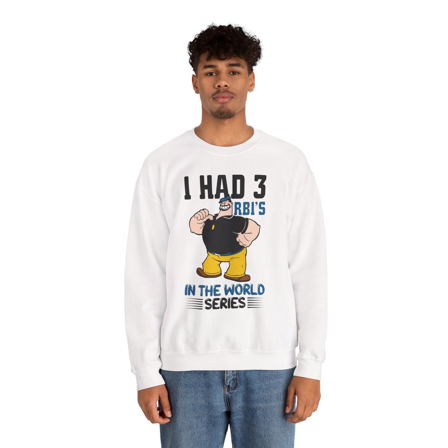 I Had 3 RBIs In the World Series Funny Baseball Fan Retro Cartoon Graphic Sweatshirt