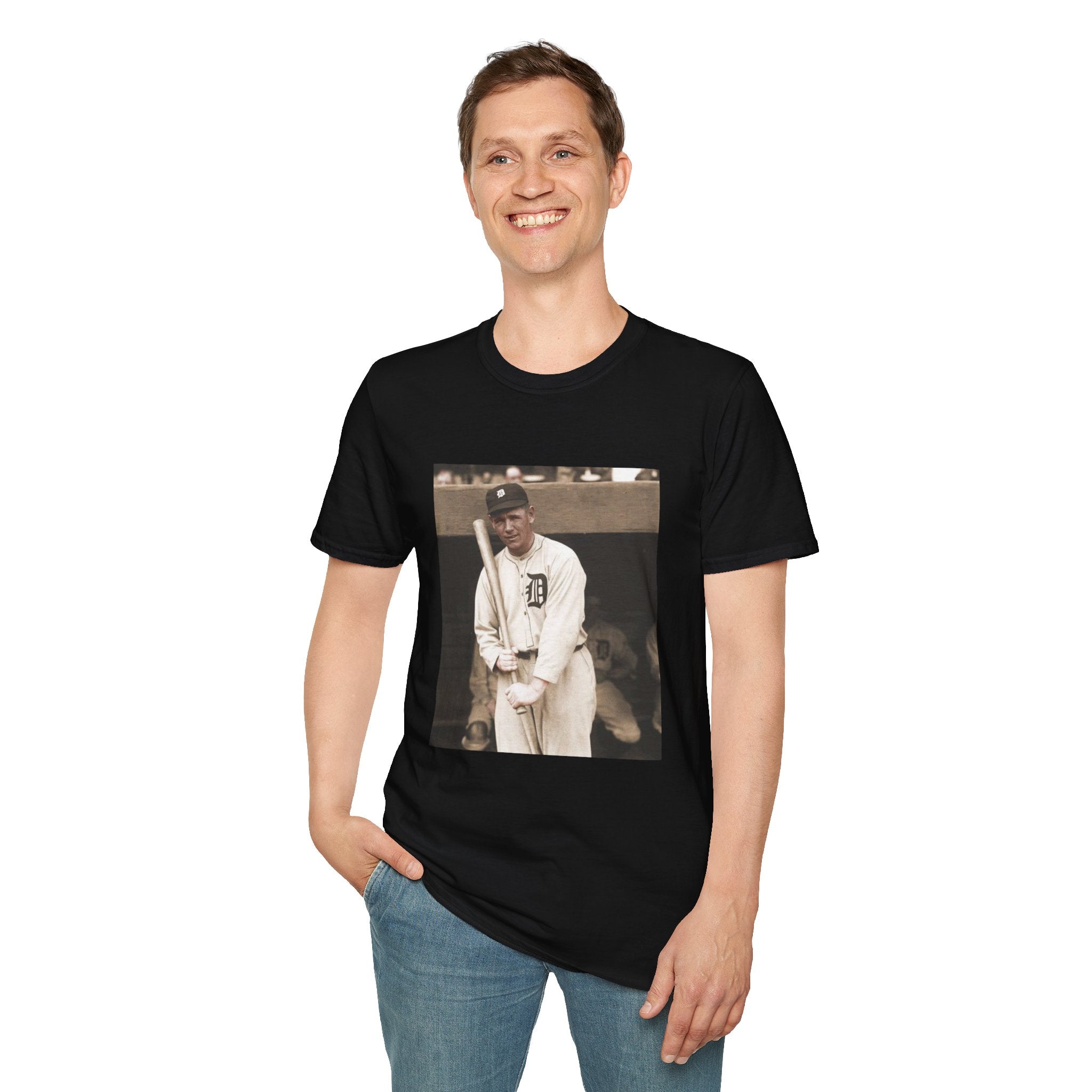 Vintage Baseball Photo T-Shirt — Classic Detroit Tigers Player Portrait