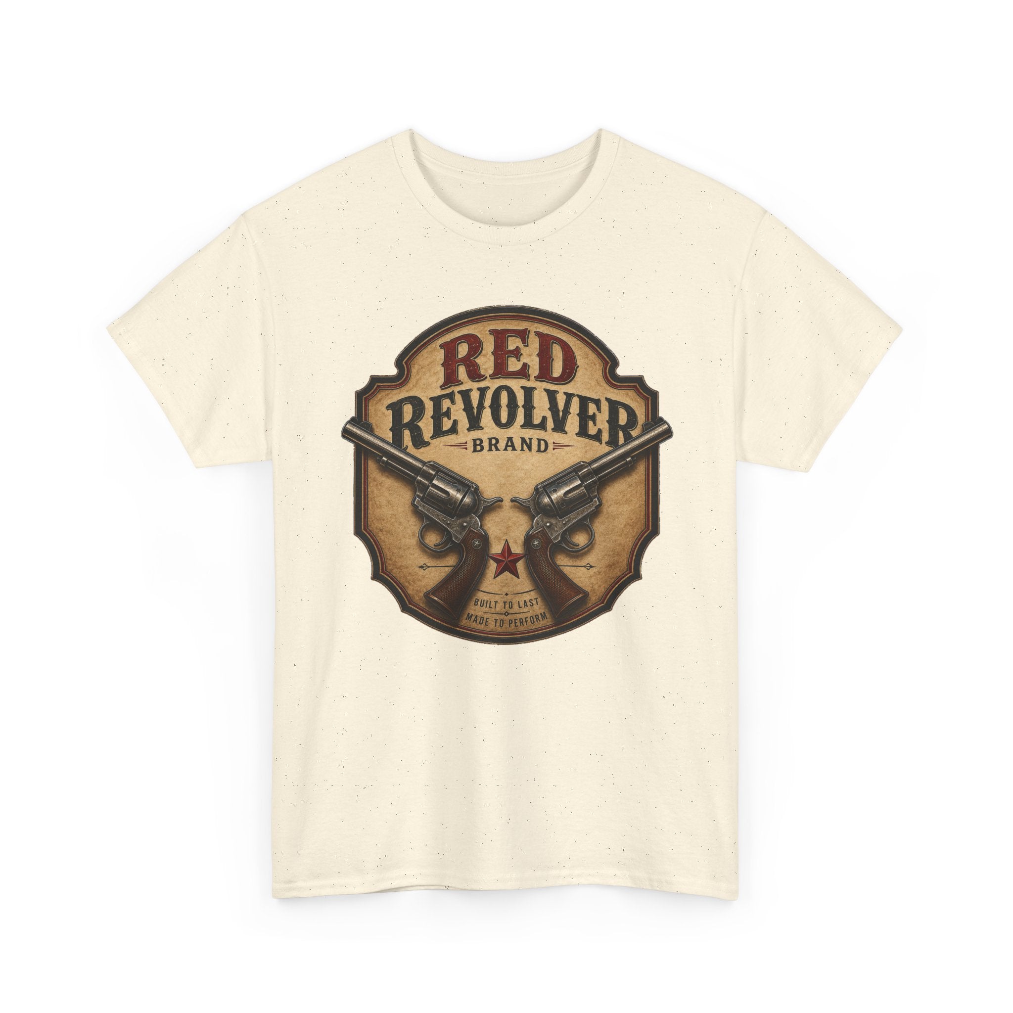 Red Revolver Graphic T-Shirt — Retro Western Guns Emblem