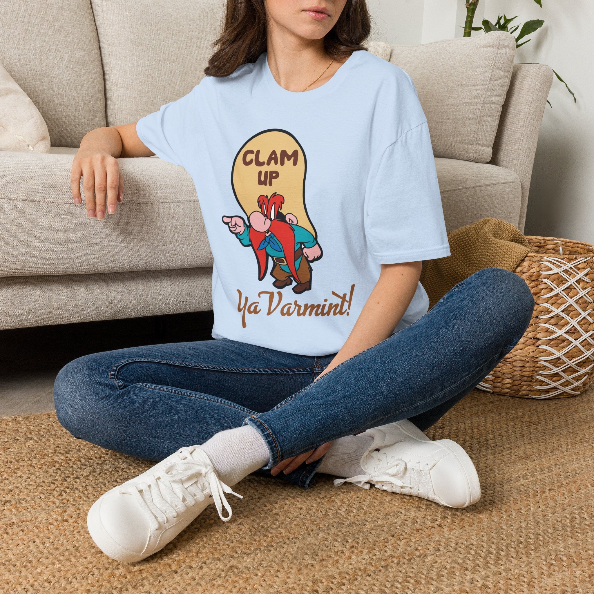 Graphic T-Shirt — 'Clam Up Ya Varmint!' Yosemite-Style Cartoon Tee