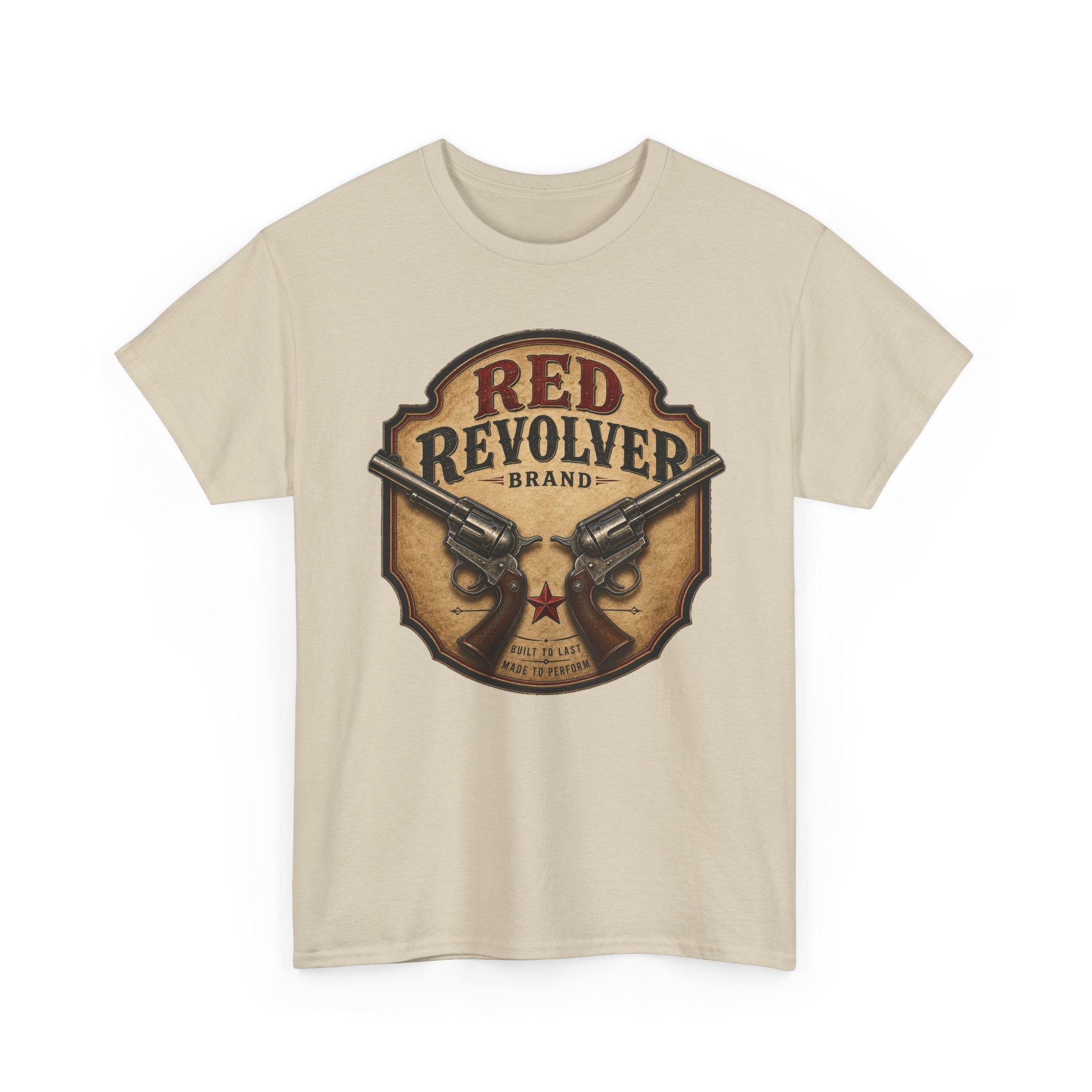 Red Revolver Graphic T-Shirt — Retro Western Guns Emblem