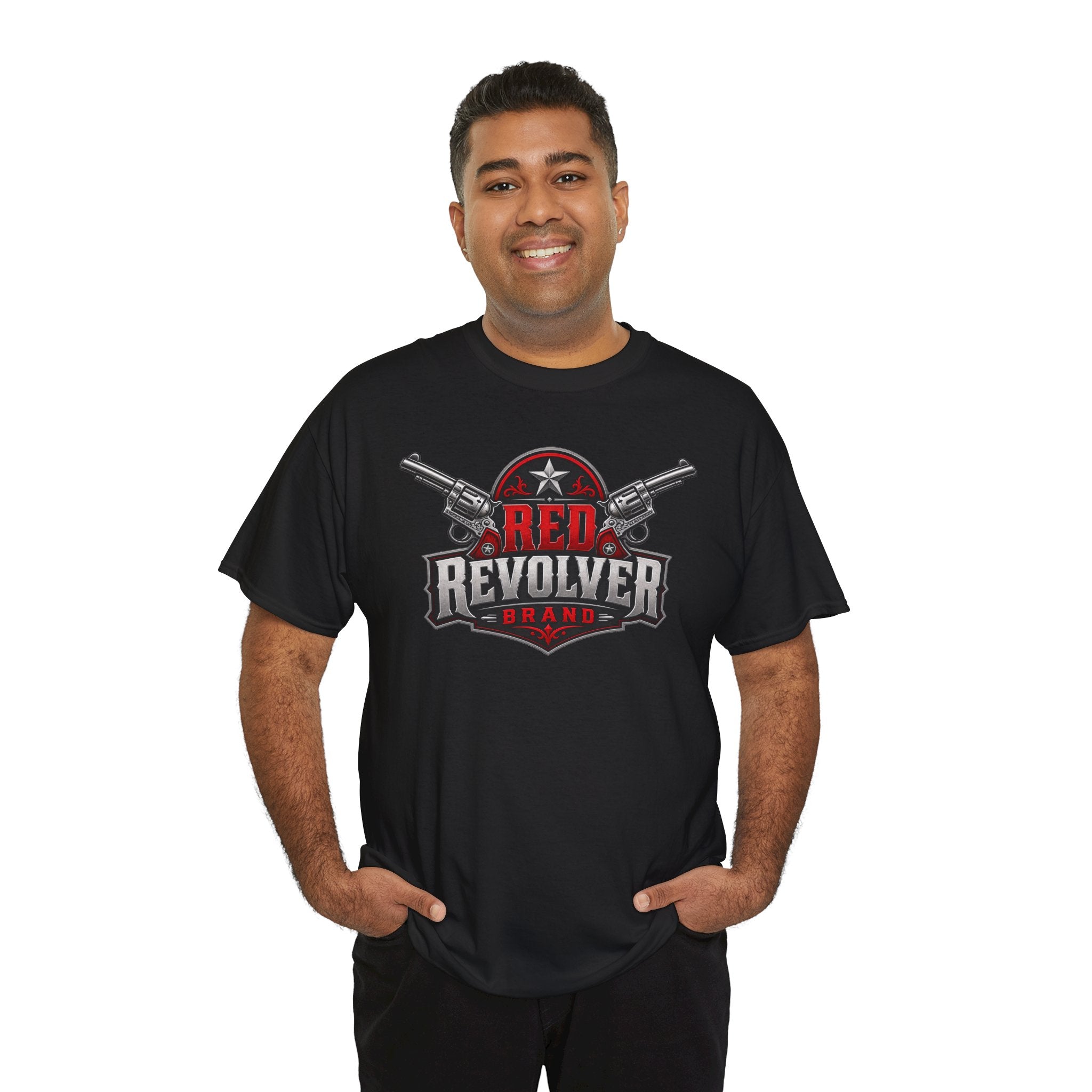Red Revolver Graphic Tee — Retro Western Guns Logo T-Shirt