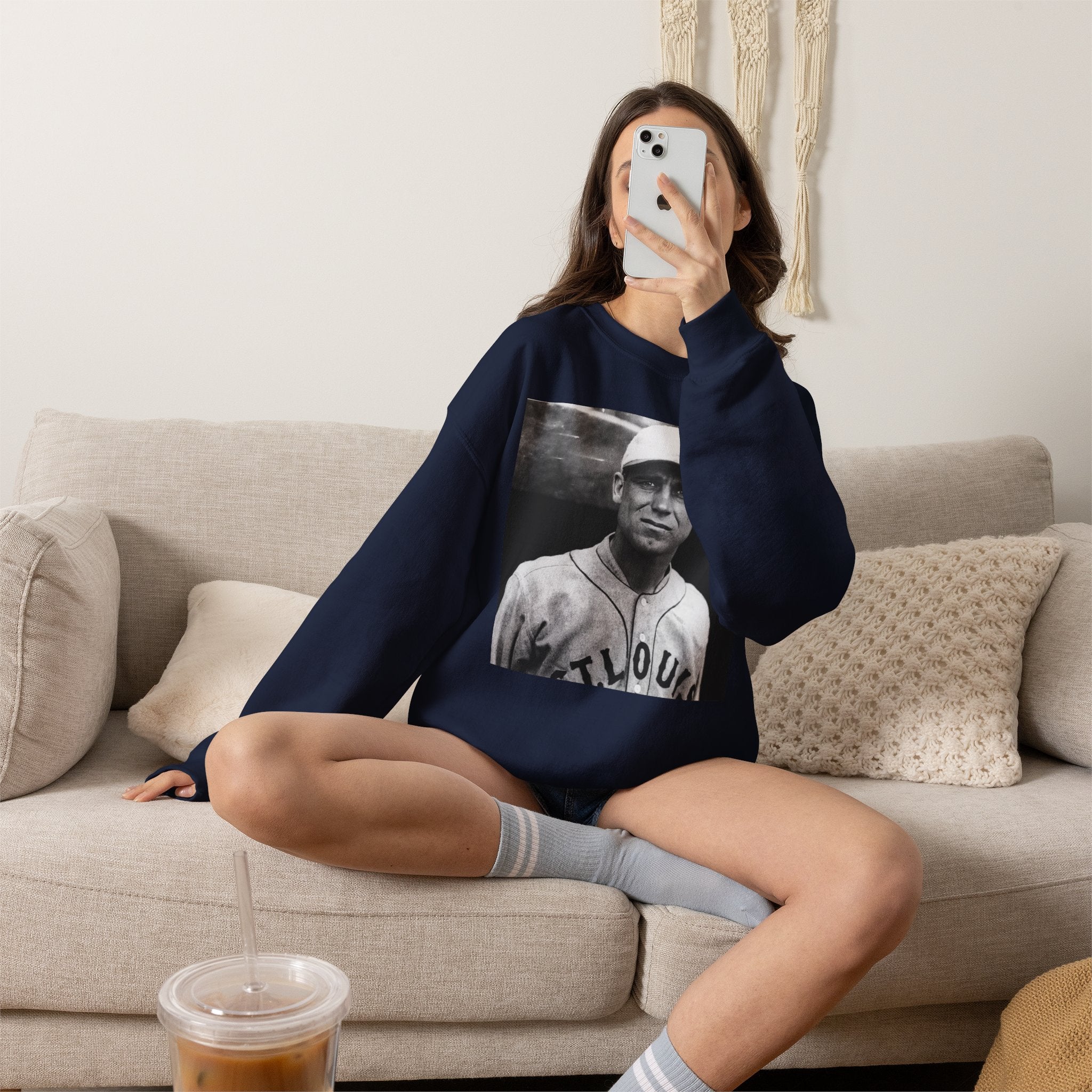 Vintage Baseball Player Sweatshirt - Classic Sports Graphic Crewneck