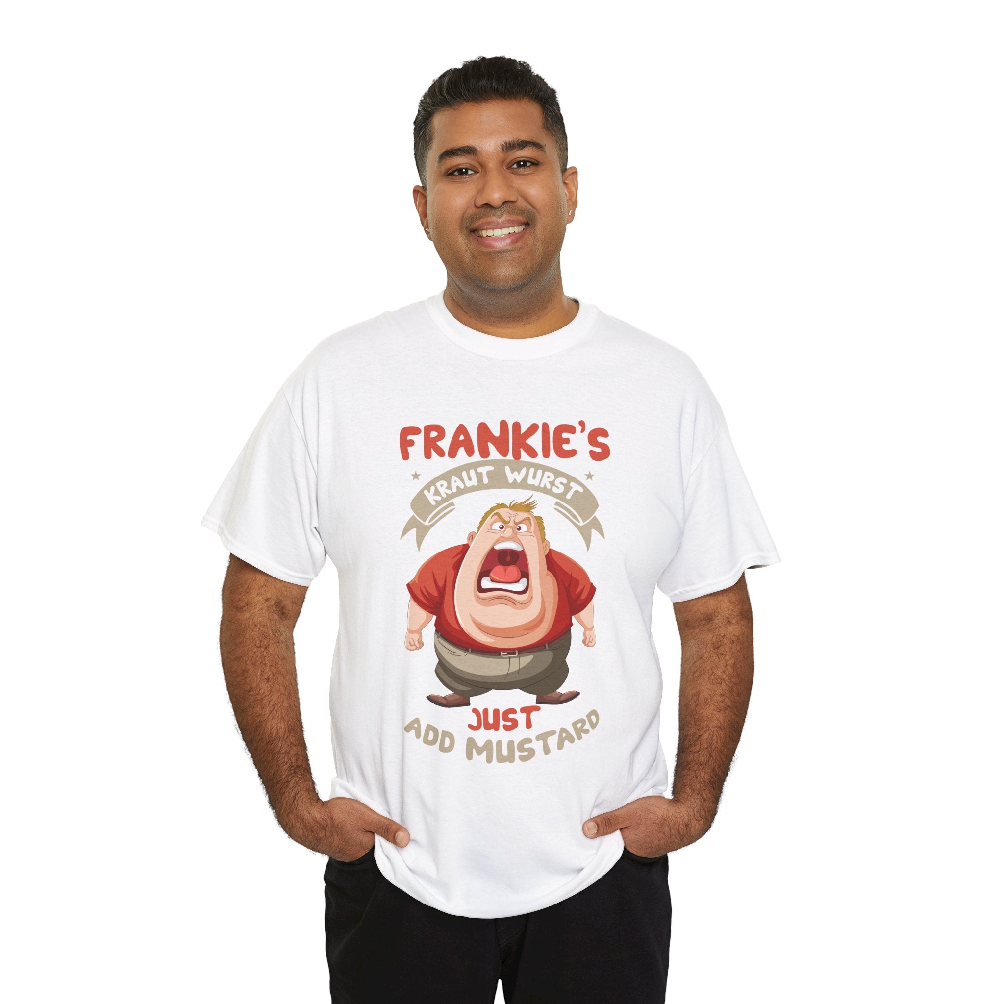 Frankie's Kraut Wurst Funny Graphic Tee — "Just Add Mustard" Novelty T-Shirt