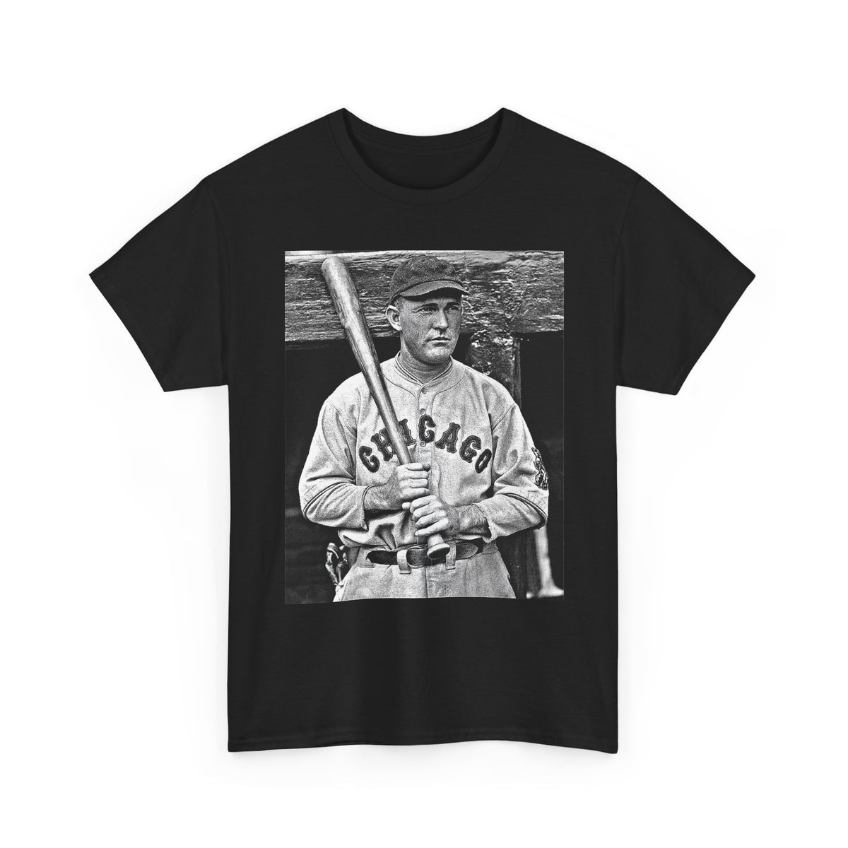 Vintage Chicago Baseball Photo T-Shirt — Retro Black & White Player Legend Tee