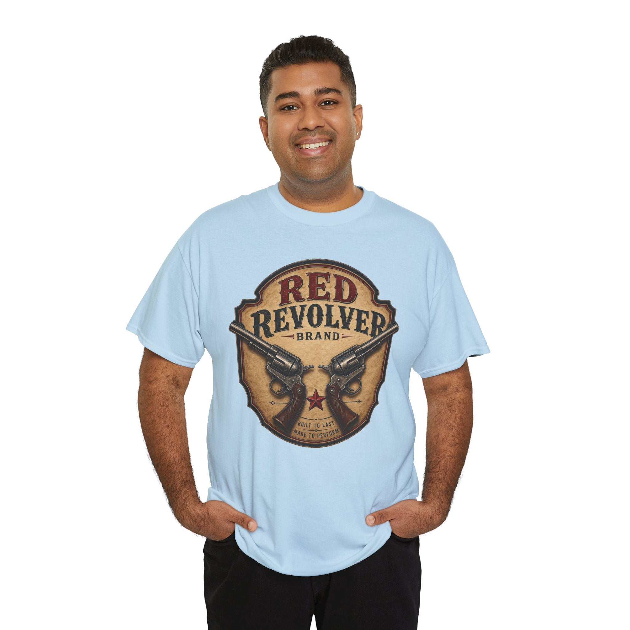 Red Revolver Graphic T-Shirt — Retro Western Guns Emblem