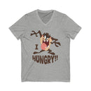 Hungry T-Shirt — Cartoon Tasmanian Devil 'I HUNGRY!!' Graphic V-Neck Tee