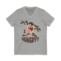 Hungry T-Shirt — Cartoon Tasmanian Devil 'I HUNGRY!!' Graphic V-Neck Tee