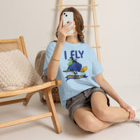 I Fly First Class Tee — Funny Witch on Broom Halloween T-Shirt