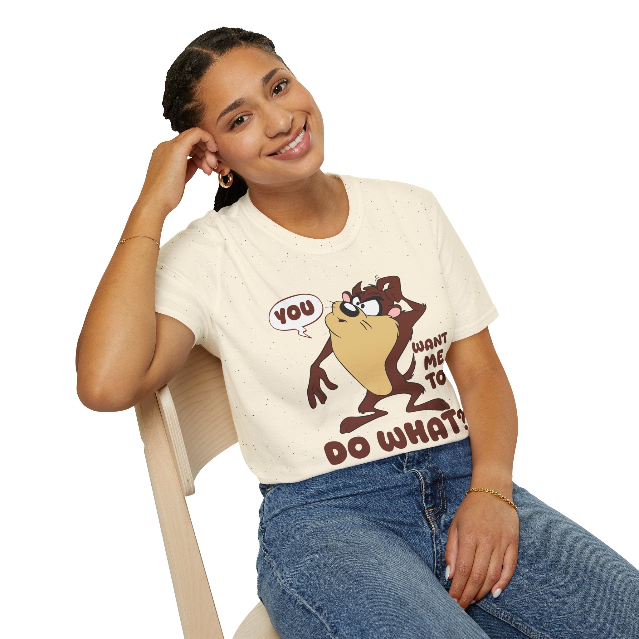 T-Shirt — 'You Want Me to Do What?' Tasmanian Devil Cartoon Tee