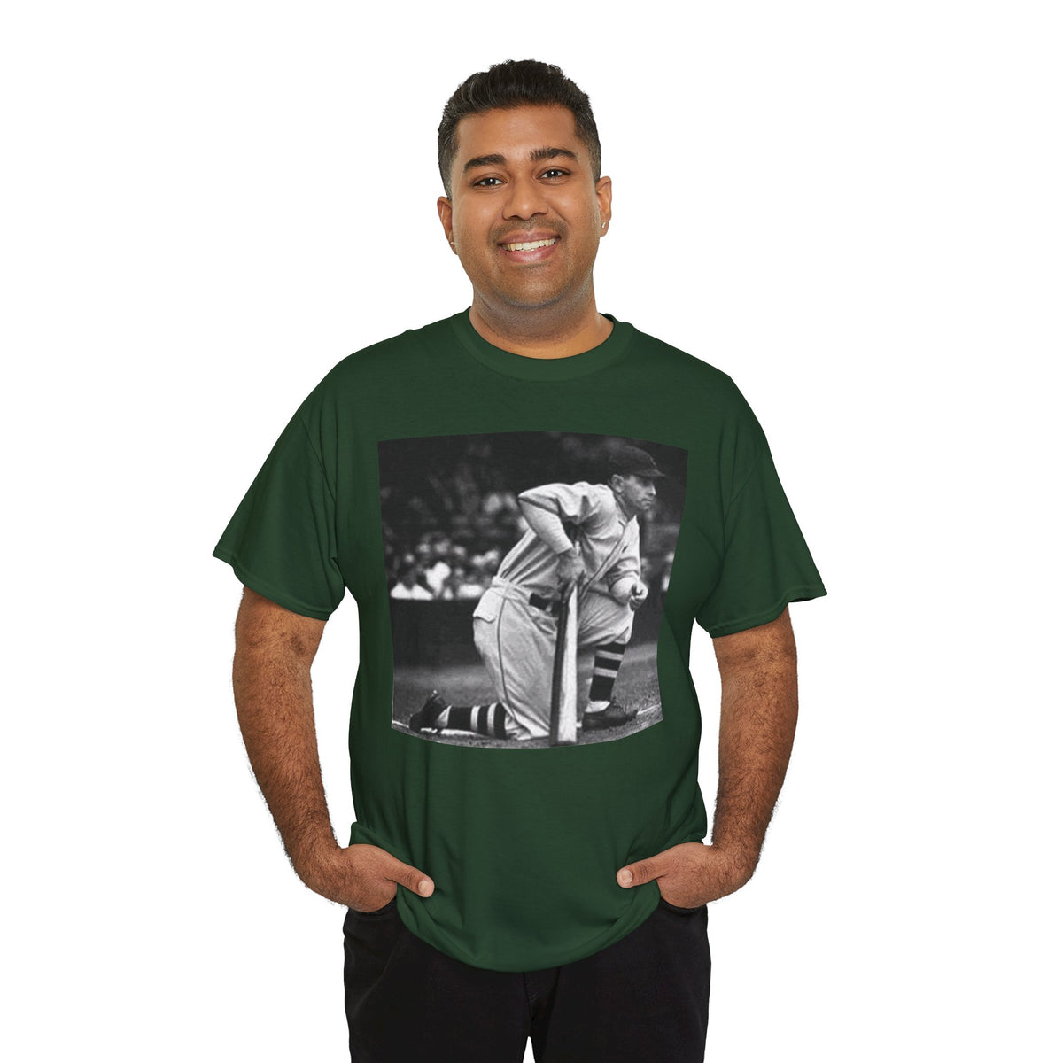 Vintage Baseball Photo T-Shirt – Classic Kneeling Player Graphic Tee