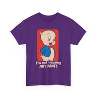 Novelty Graphic Tee — Cute Cartoon Pig with “I’m Not Wearing Any Pants” Slogan
