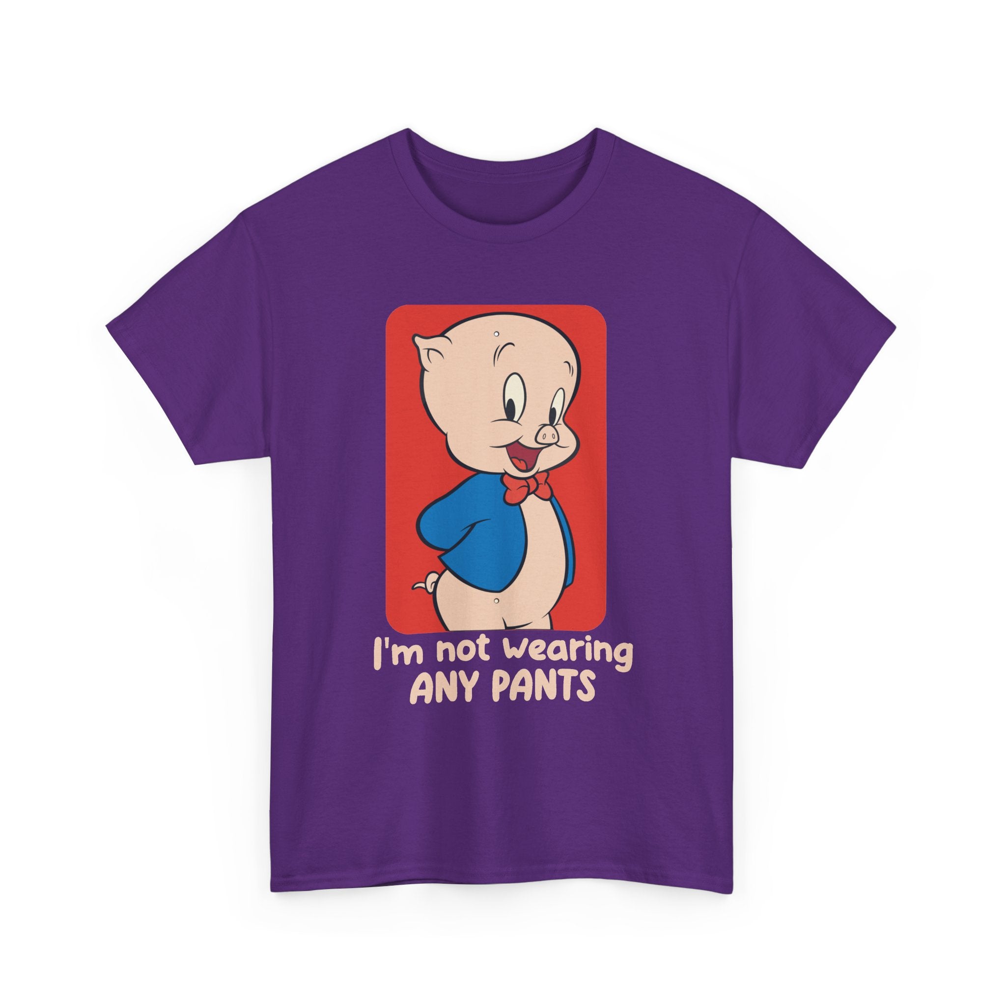 Novelty Graphic Tee — Cute Cartoon Pig with “I’m Not Wearing Any Pants” Slogan
