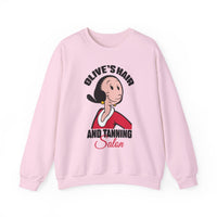 Olive's Hair & Tanning Salon Sweatshirt — Funny Retro Parody Graphic