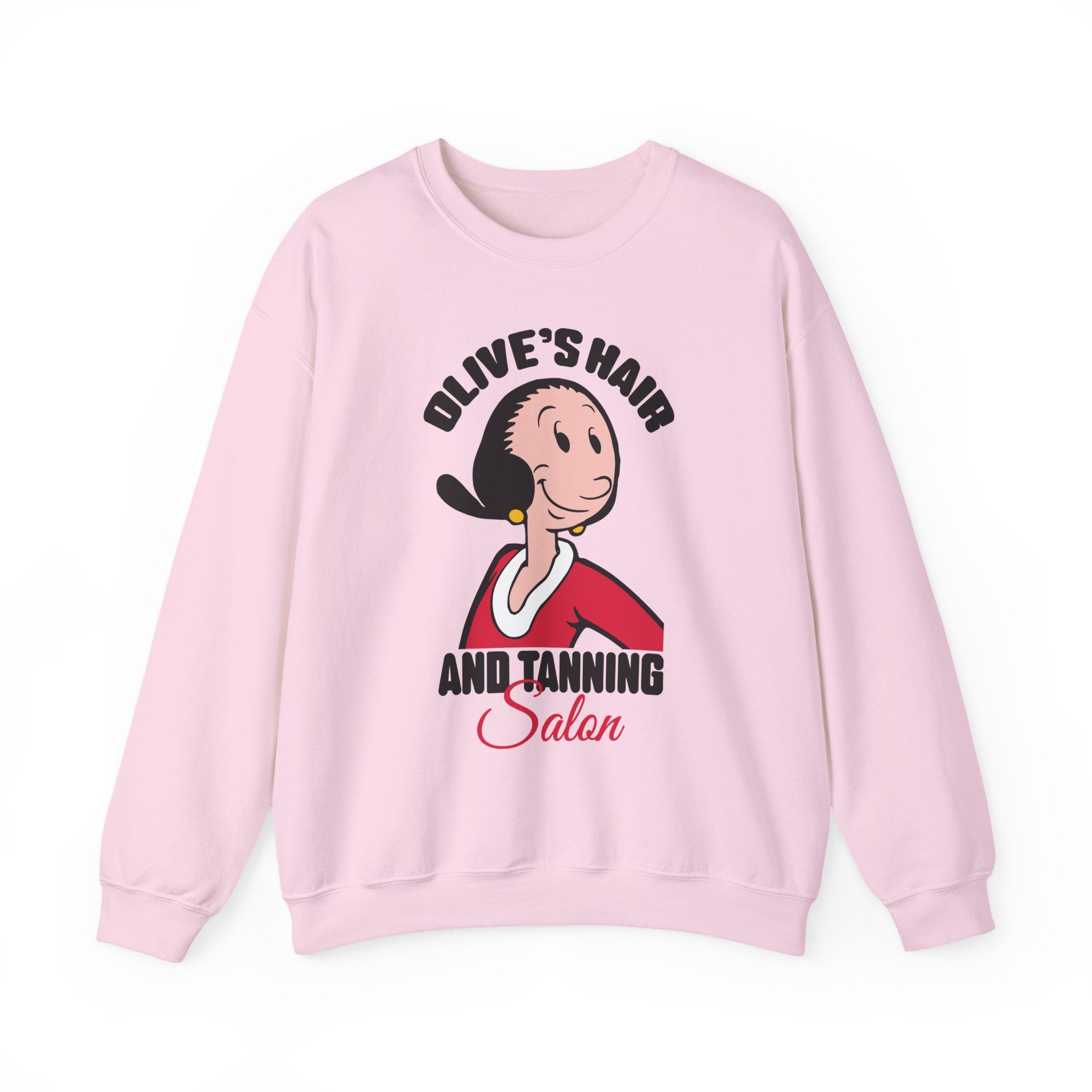 Olive's Hair & Tanning Salon Sweatshirt — Funny Retro Parody Graphic