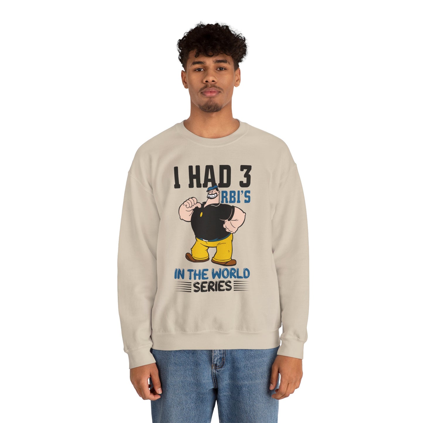 I Had 3 RBIs In the World Series Funny Baseball Fan Retro Cartoon Graphic Sweatshirt