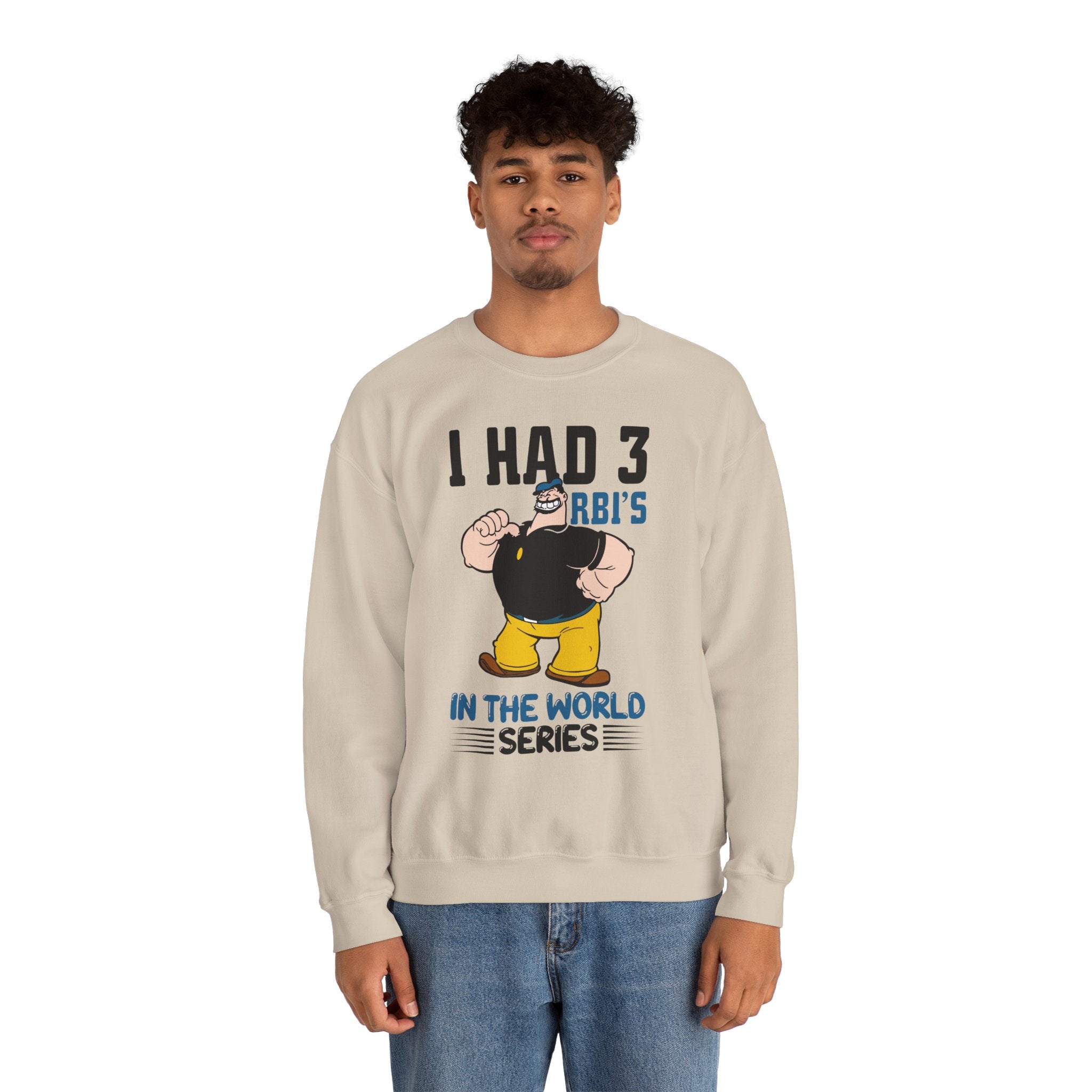 I Had 3 RBIs In the World Series Funny Baseball Fan Retro Cartoon Graphic Sweatshirt
