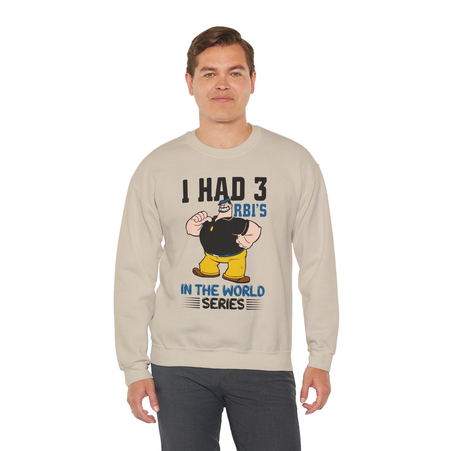 I Had 3 RBIs In the World Series Funny Baseball Fan Retro Cartoon Graphic Sweatshirt