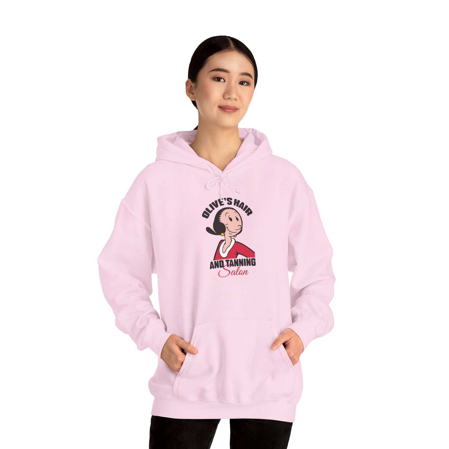 Olive’s Hair and Tanning Salon Hoodie. Vintage Olive Oyl Cartoon Graphic Pullover