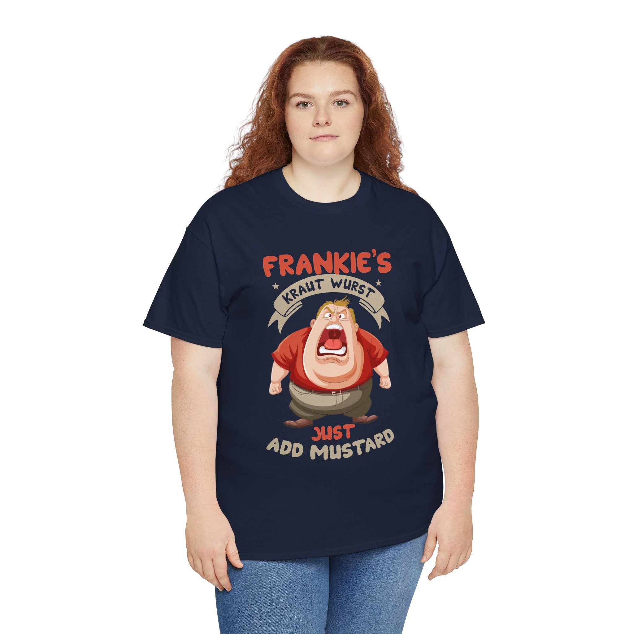 Frankie's Kraut Wurst Funny Graphic Tee — "Just Add Mustard" Novelty T-Shirt